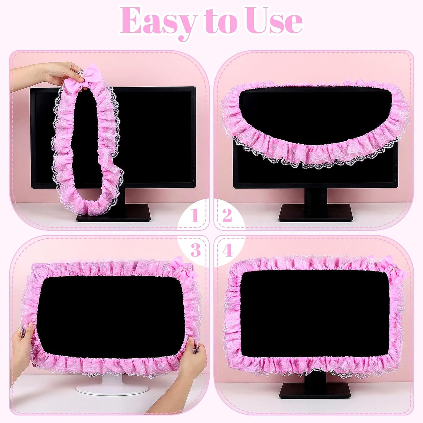 Macuezu 22"-28" Cute Monitor Cover, Lovely Computer Monitors Covers with Bow-Knot, Pink Computer Monitor Decor, Dust