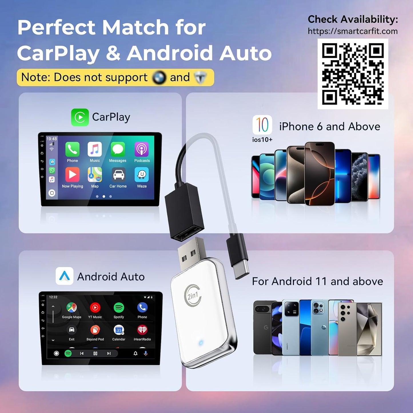 CZOCPOS 2 1 10 11 Wireless Carplay Adapter for iPhone, Convert Wired Car Play to Wireless, in Plug and Play Mini