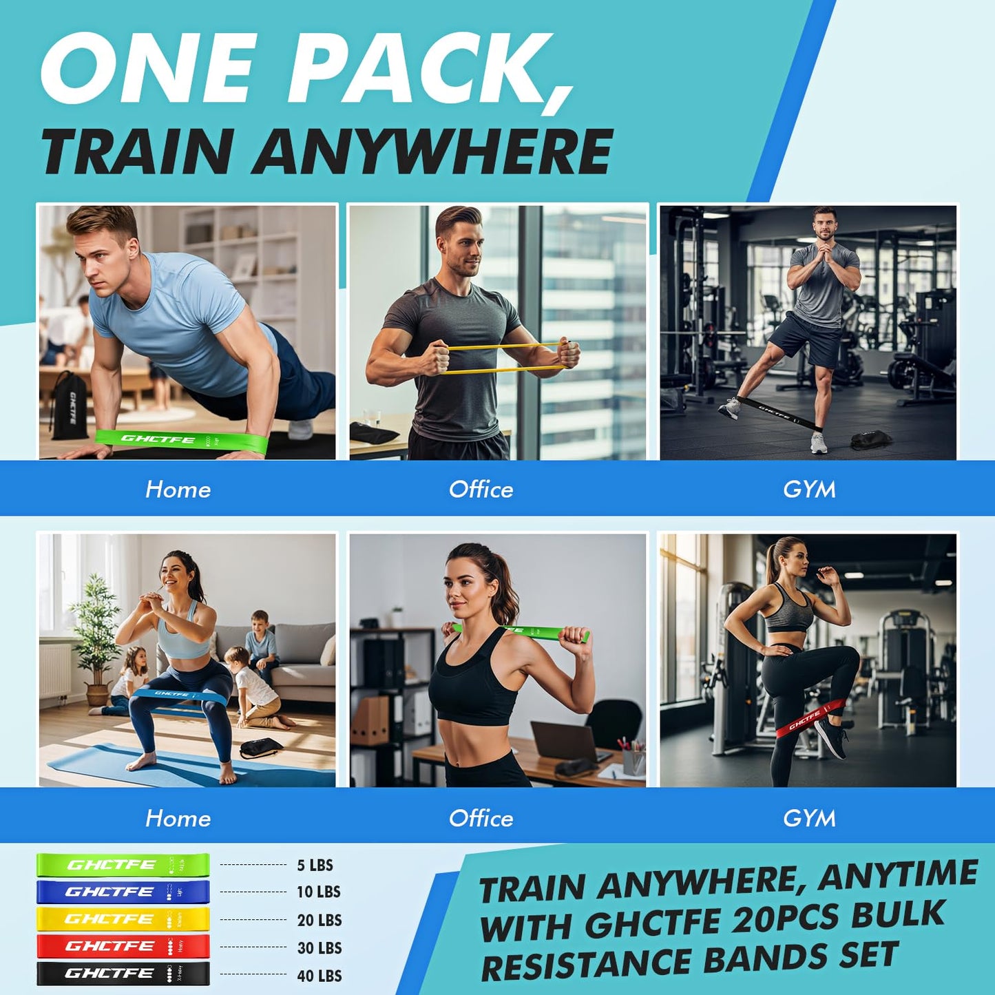 GHCTFE 20 Pcs Resistance Bands, Exercise Bands Bulk Set for Trainers & Physiotherapist, Mini Loop bands for Physical Therapy, Pilates, Yoga, Group Bootcamp Workout, Home Gym Exercise for Women and Men