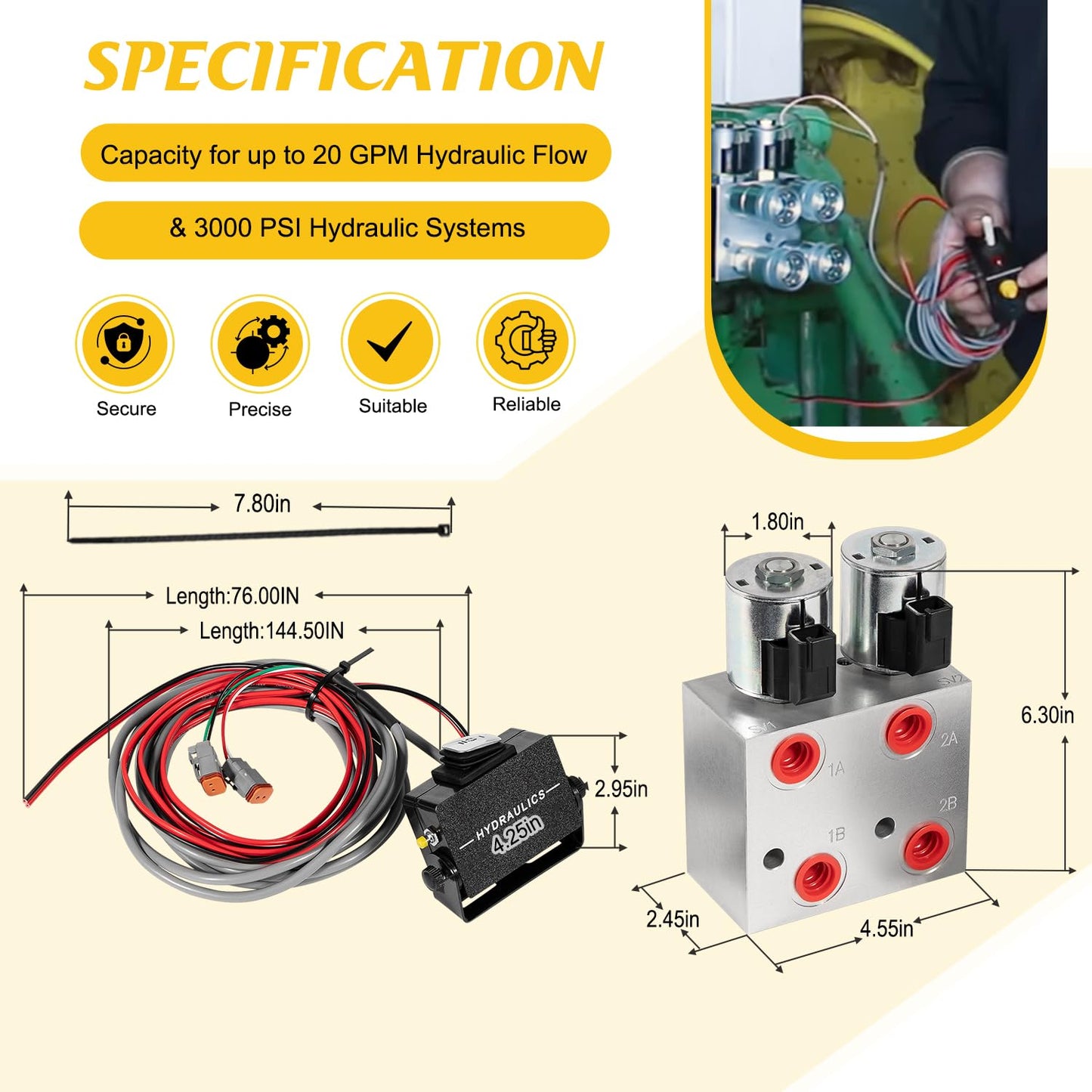 Hydraulic Multiplier Valve Kit | 2-Circuit SCV Splitter Diverter Manifold with Rocker Switch, Quick-Connect Couplers & Fittings 20 GPM, 3000 PSI