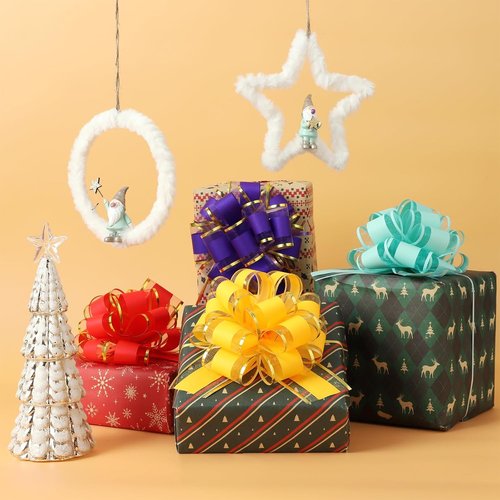 Forbinbo Gift Wrap Ribbon Pull Bows - Easy & Fast Wrapping Accessory for Christmas | 6" Wide, Yellow