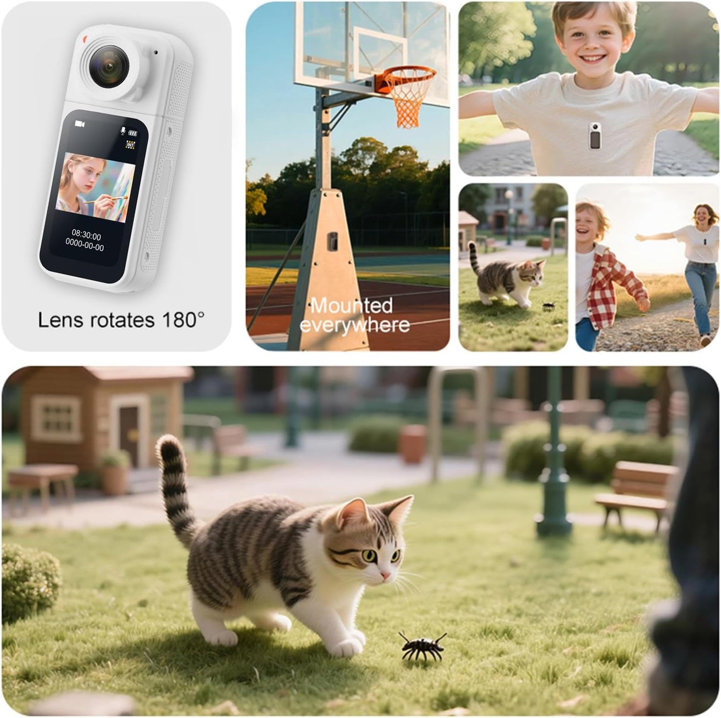 1080P Zyyini Action Camera, Mini Body Wearable Portable Thumb Camera Video Recorder with Magnetic Lanyard, One Click