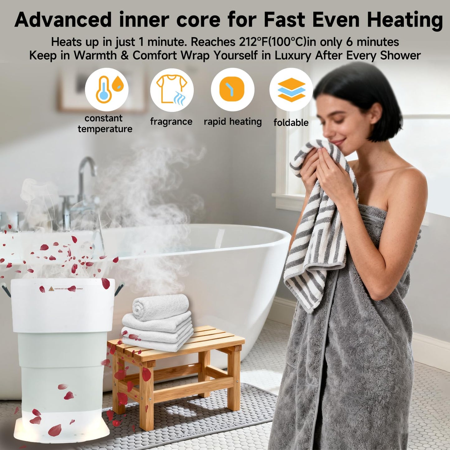 LIONROGE 27L Upgrade Foldable Towel Warmer for Bathroom with Handle- Heated Towel Warmers Bucket with Time Setting, Auto Shut Off,Fits Up to Two 40"X70" Oversized Towels, Bathrobes, Blankets