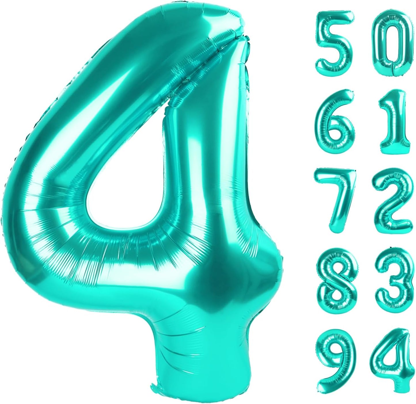 Teal Blue Number 4 Balloon - 40 Inch Large Birthday Decoration for Girls' 4th Party