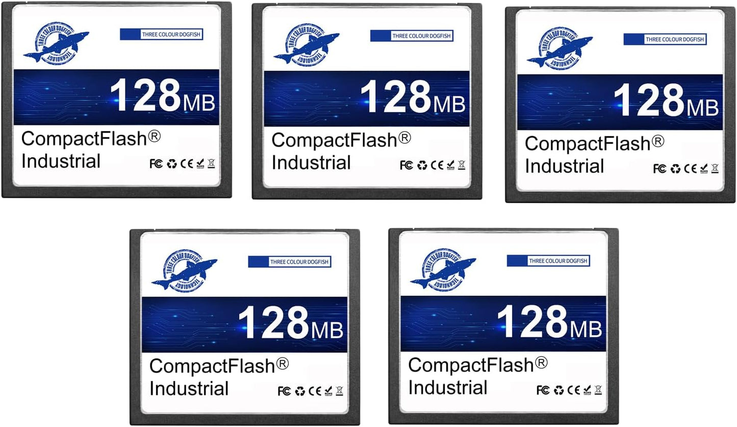 THREE COLOUR DOGFISH 128MB 5 Pack FAT16 Dogfish Compact Flash Memory Card High Performance Industrial CF Type I Card