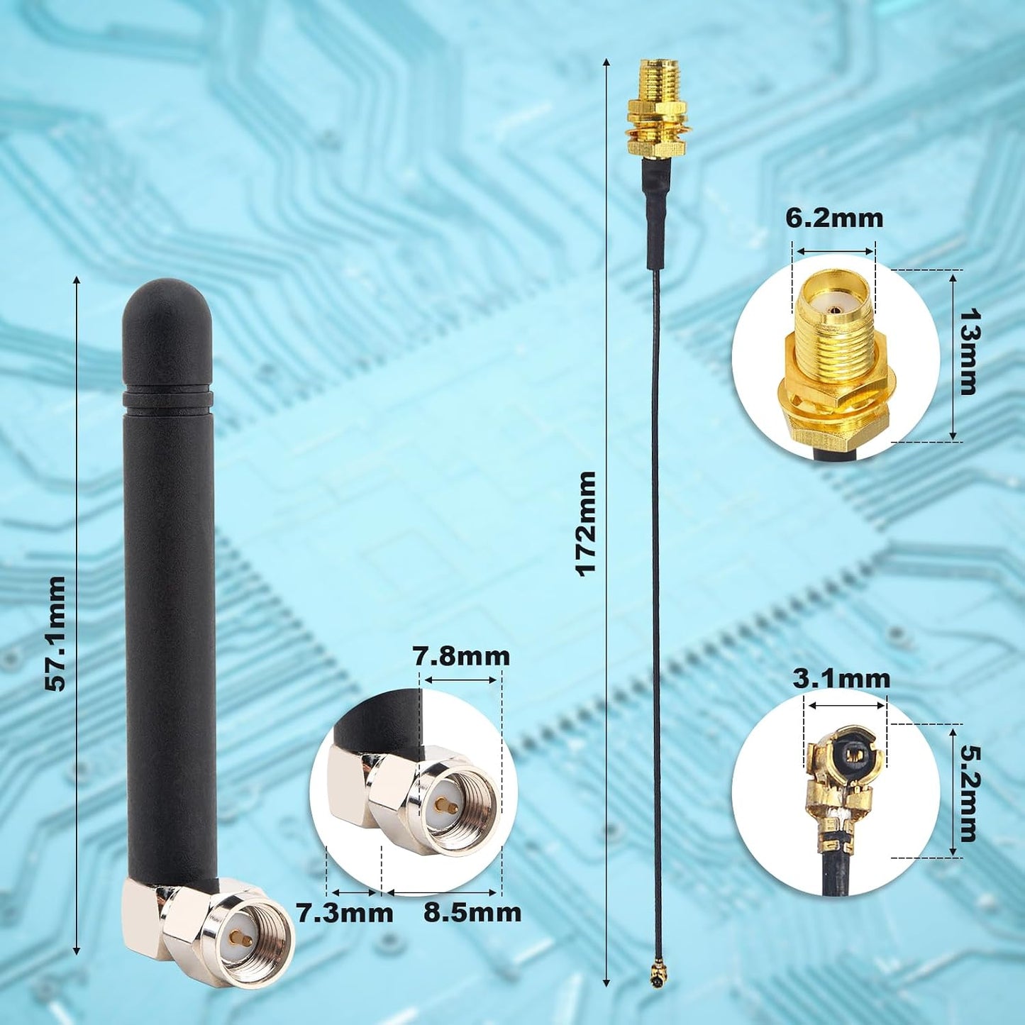 Kaunosta 3dbi 2.4GHz 2.4G 5CM RF1.13 15cm 2PCS WiFi Antenna SMA Male (Inner Pin) Network Bluetooth FPV Small Omni