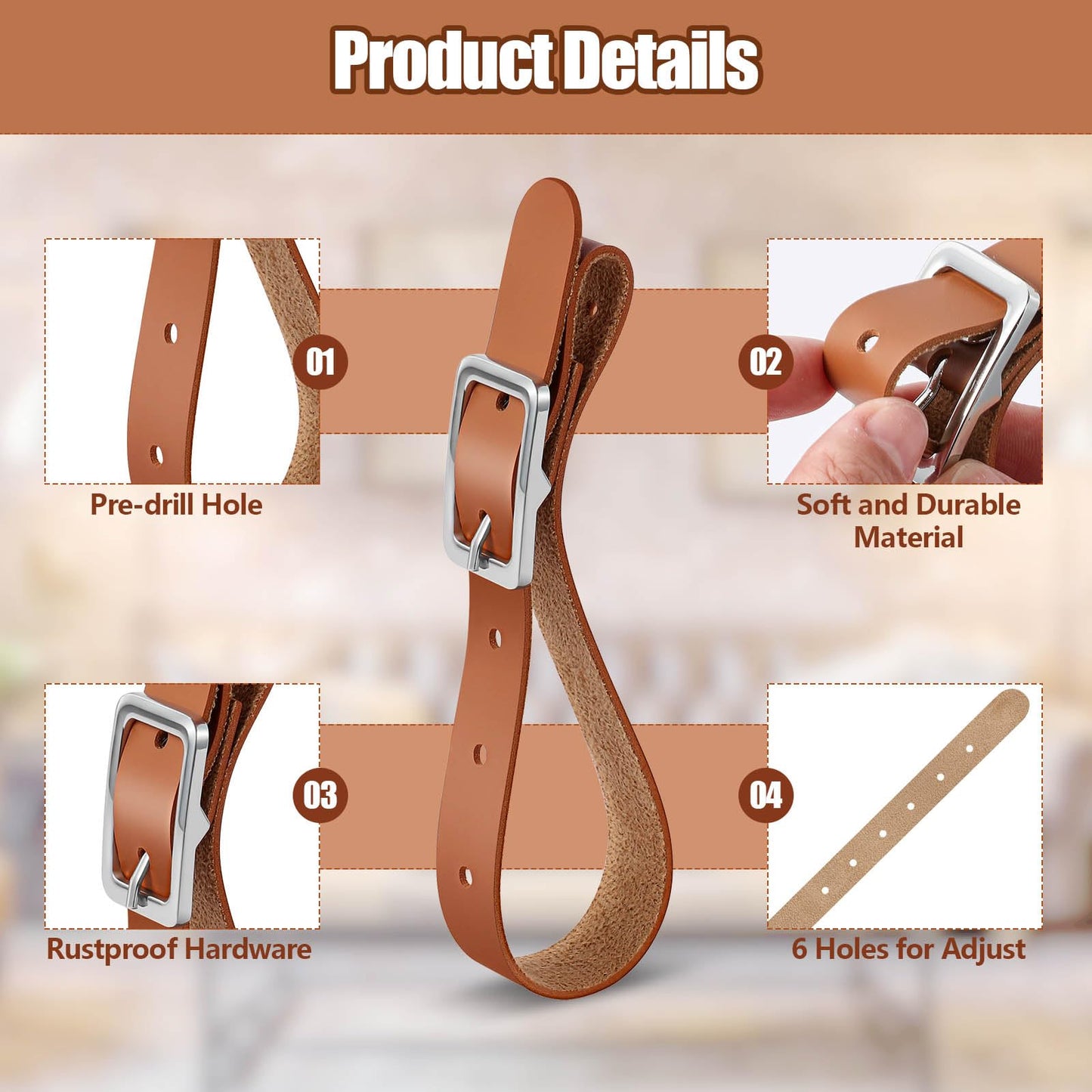Vercraft 4 Pcs Leather Adjustable Gun Rack Straps Wall Mount Holder for Rifle, Shotgun, Axe, Hatchet, Sword and Tools, Hunting Decor with Screws and Expansion Bolts (Brown)
