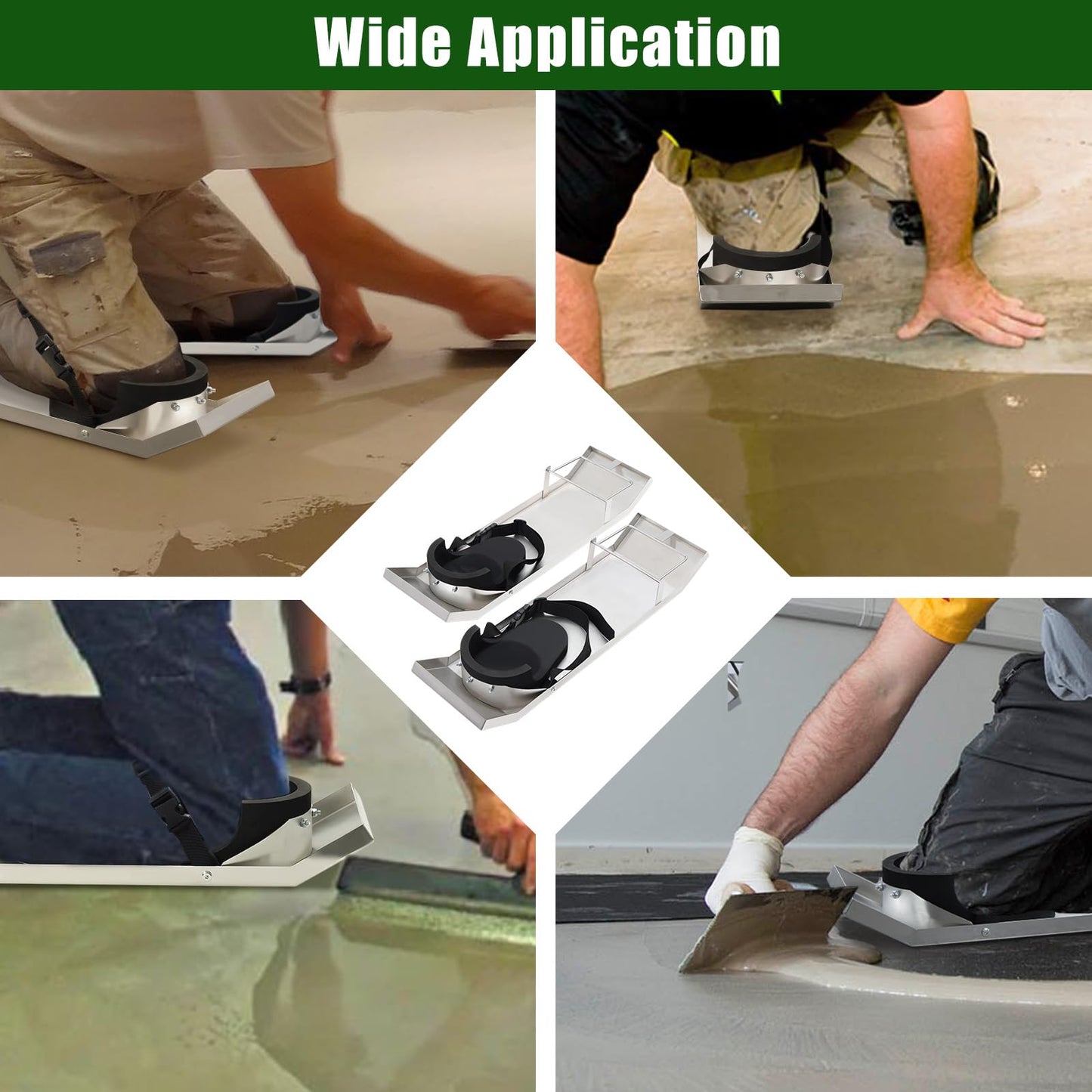 Daneried Concrete Knee Boards Slider,28”x 8” Stainless Steel Concrete Sliders,Concrete Knee Pads and Board Straps Pair Moving Sliders For Concrete Finishing