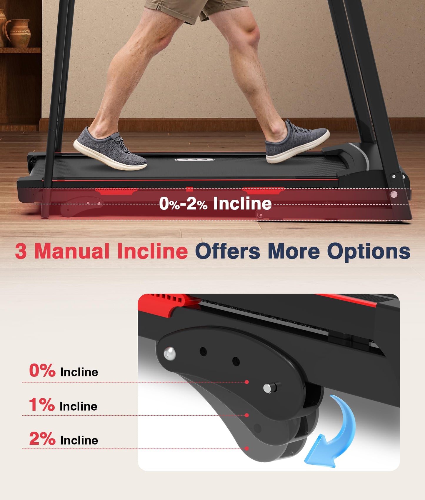 Redliro Walking Treadmill for Seniors Foldable - 400 Lb Capacity Senior Treadmill with Front & Long Handrails, 0%-2% Incline Home Recovery Fitness Exercise Machine for Elder, 47.6" Long Belt, APP