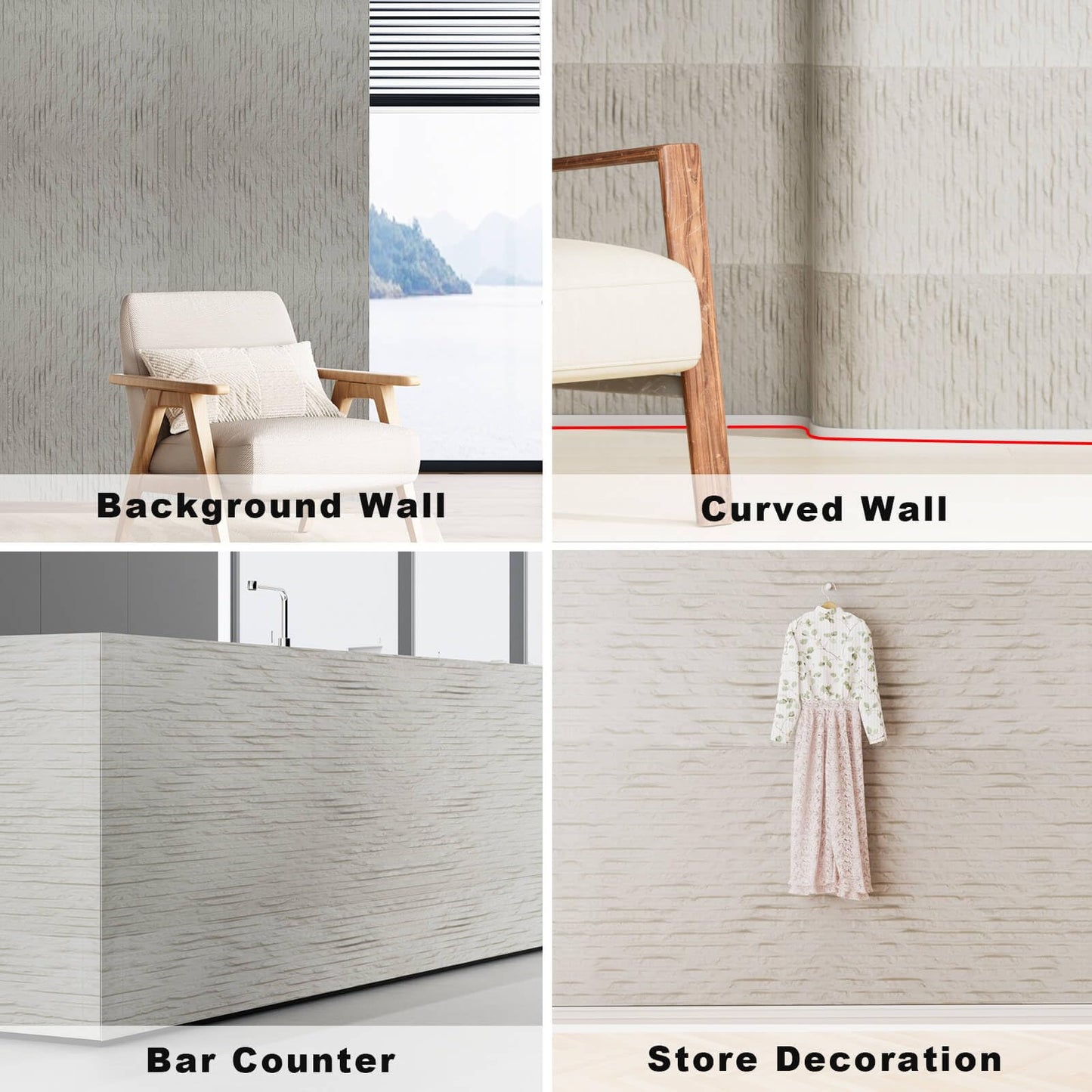 3D Wall Panels - 4PCS 47.2"x23.6" Faux Stone Wall Covering - MCM Modified Clay Material for Home Art, Accent Brick, Modern Exterior/Interior Decoration, Covering 31 sq.ft Texture White