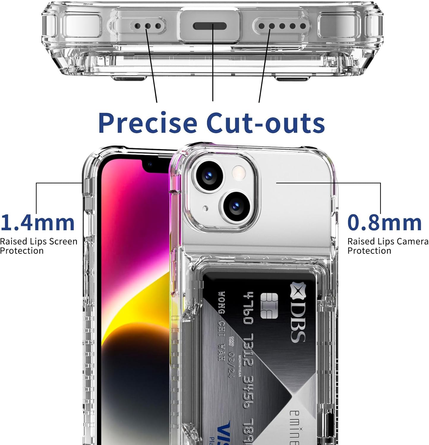 ACANDYA 14 13 14/13 6.1 inch for iPhone Case Wallet iPhone Case Clear with Credit Card Holder ID Card Slot Heavy Duty