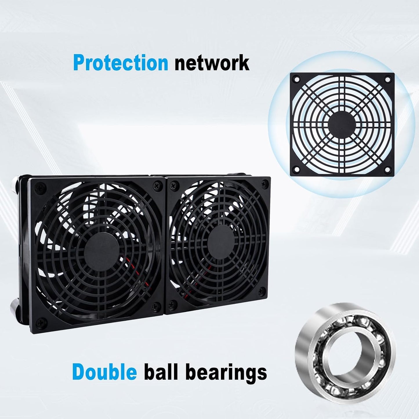 120mm 5V, 3-Degree Quiet Dual USB Fan Dual-Ball Bearings, USB Fan with L/M/H Speed Controller High Airflow Cooling Fan