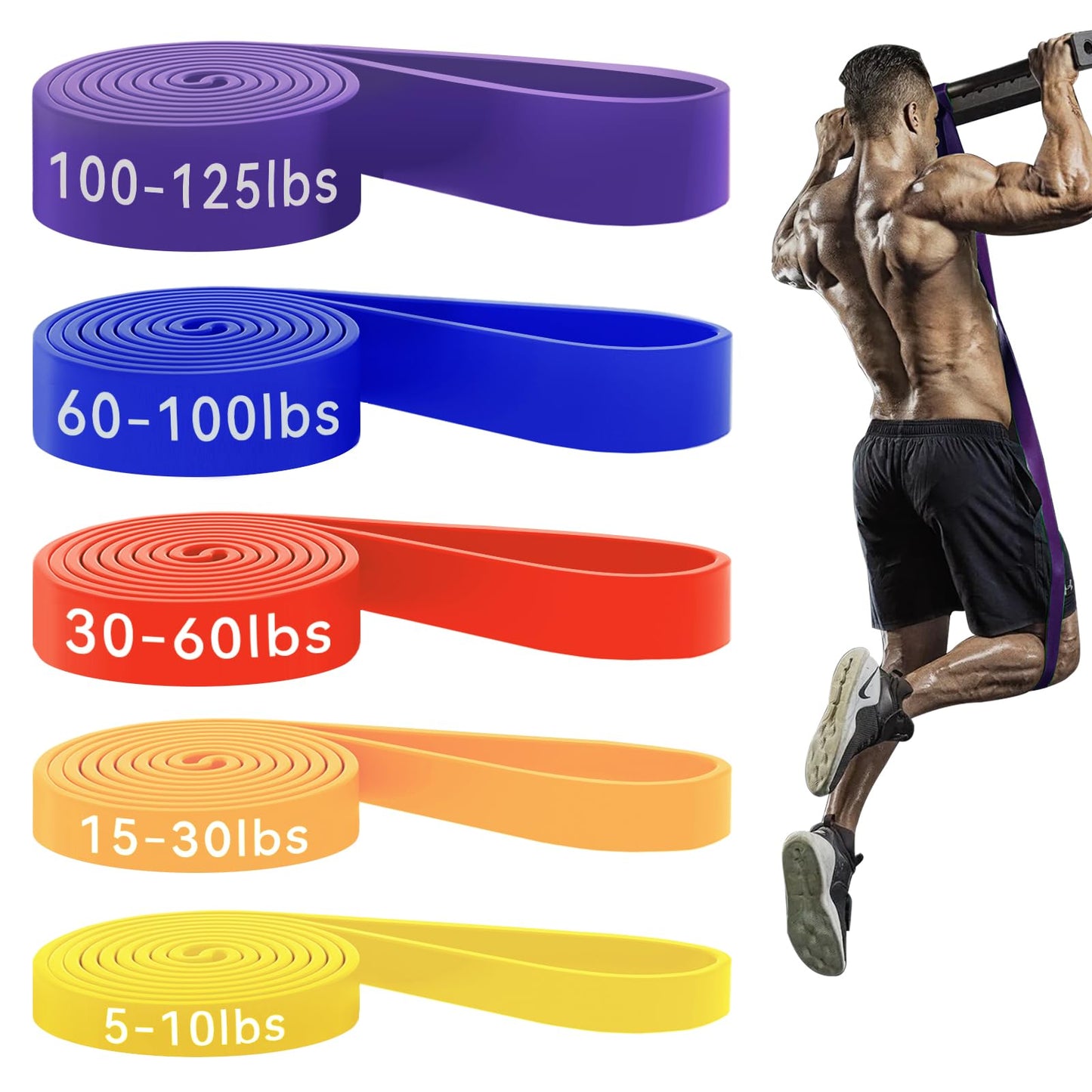 HAPBEAR Pull Up Assistance Bands - Pull Up Bands - Resistance Bands - Exercise Bands Resistance Bands Set - Workout Bands for Working Out, Stretching, Muscle Training - Colorful (5-125LBS)