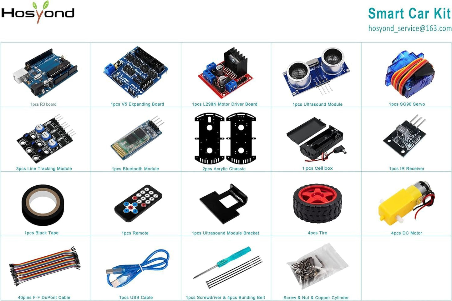 R3 Hosyond Smart Robot Car Project Kit Compatible with Arduino IDE, with Tutorial, Bluetooth, Line Tracking, Ultrasonic