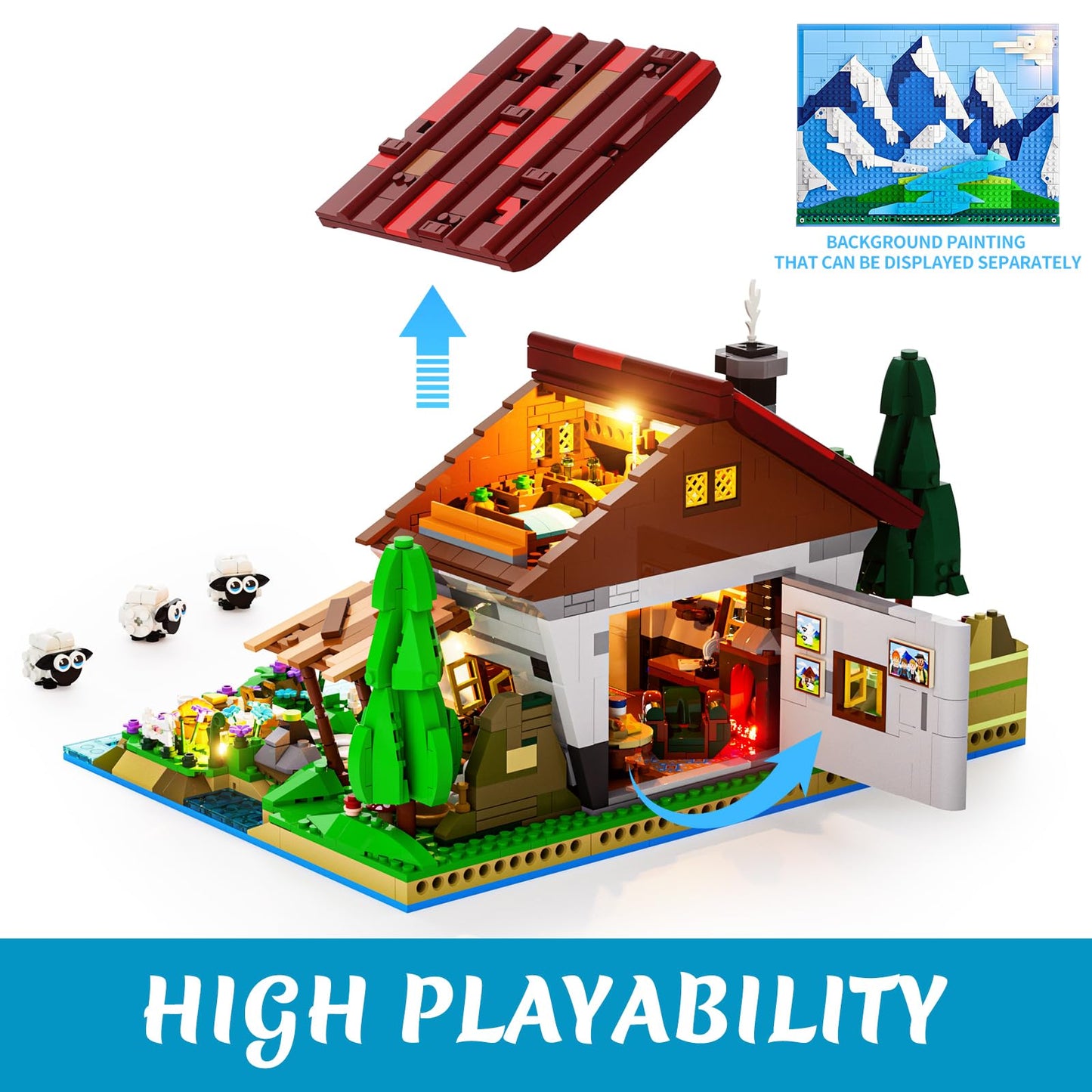 Lumibricks Farm Shepherd's-Cottage Lighting Building-Bricks-Set - Farm Life Sheep Stone House Collection LED Light Cottage Model Display Set 2265 Pcs for Adults