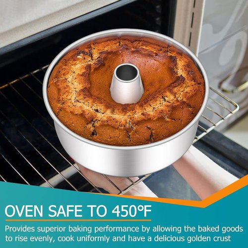 E-far Angel Food Cake Pan - 10-Inch Stainless Steel Tube Pan for Perfect Pound & Chiffon Cakes | Non-Toxic & Dishwasher Safe