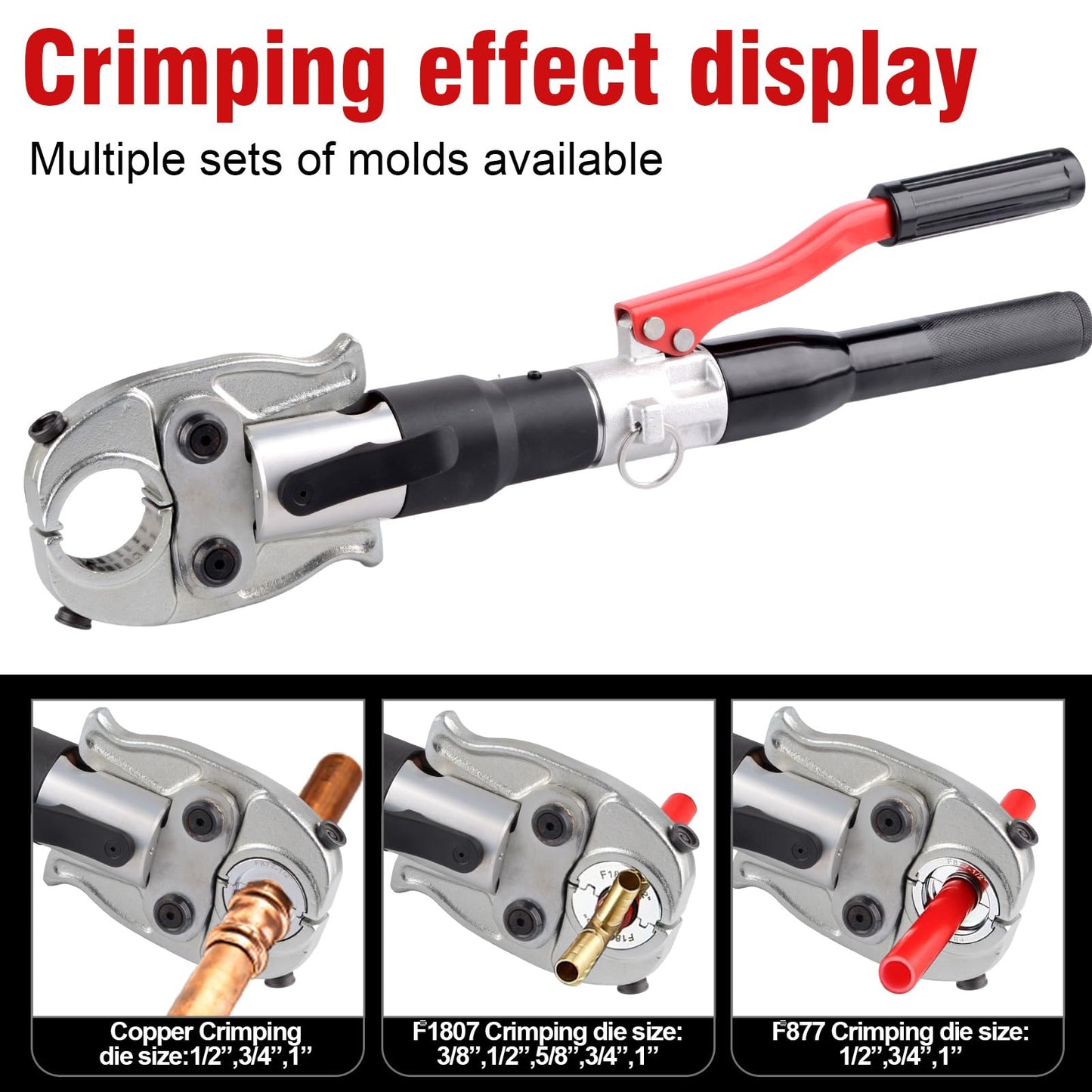 ketailei Hydraulic Crimping Tool | 65MPa Auto Pressure Relief | 1/2"-1" Dies for Copper Pipes & F877 PEX Sleeves | 3/8"-1" Dies for ASTM F1807 PEX Rings（KZ-1930SF）