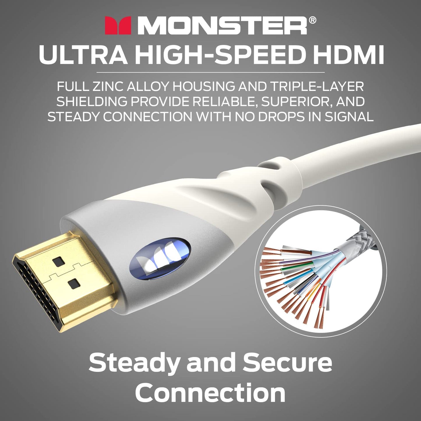 4k 24k PS3 6 Monster HDMI Cable Ultra HD with Ethernet - Corrosion-Resistant Rose Gold Contacts and V-Grip Connection