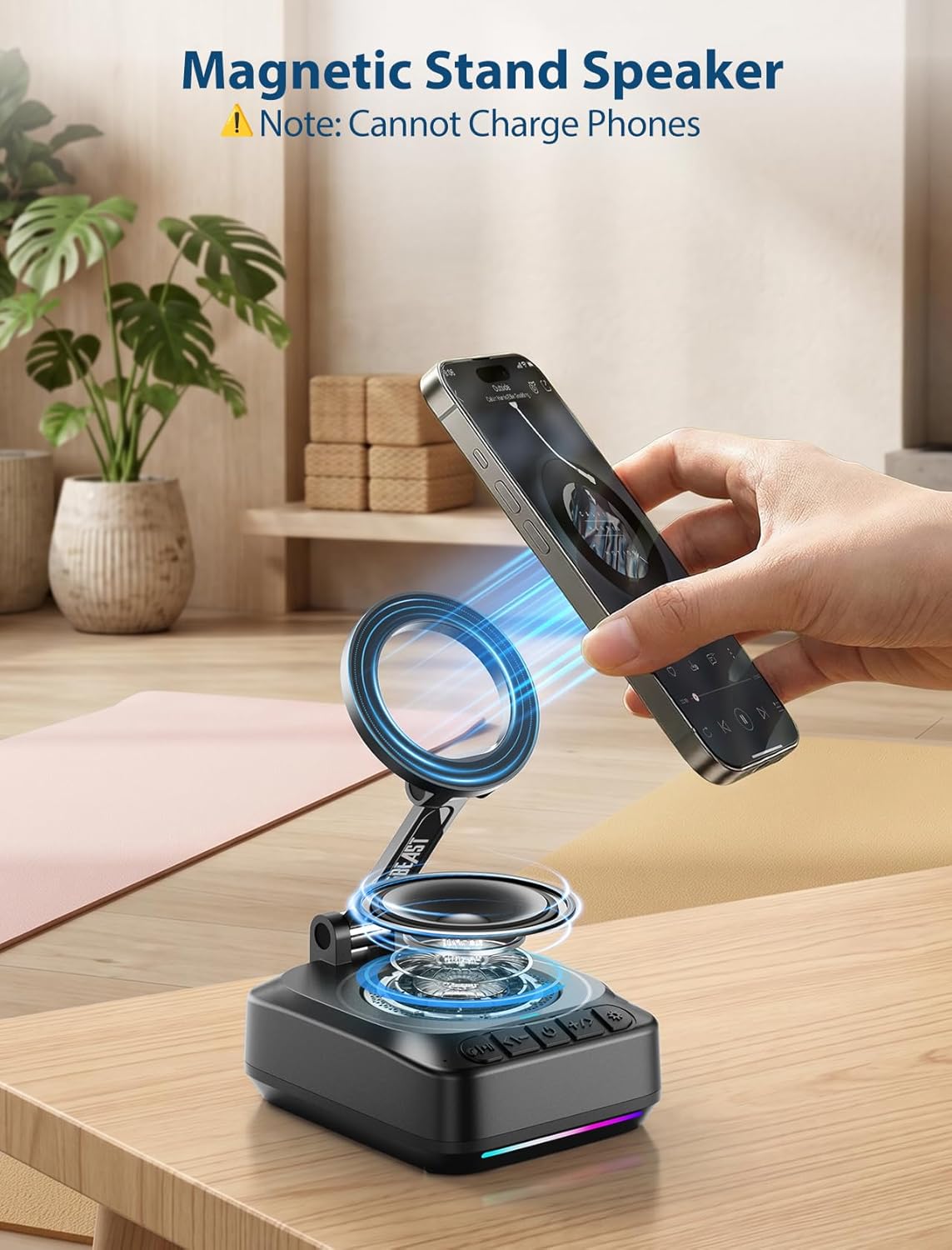 GBEAST for Magsafe Phone Stand with Bluetooth Speaker, Adjustable Cell Phone Holder for Desk,Stereo Sound Bluetooth