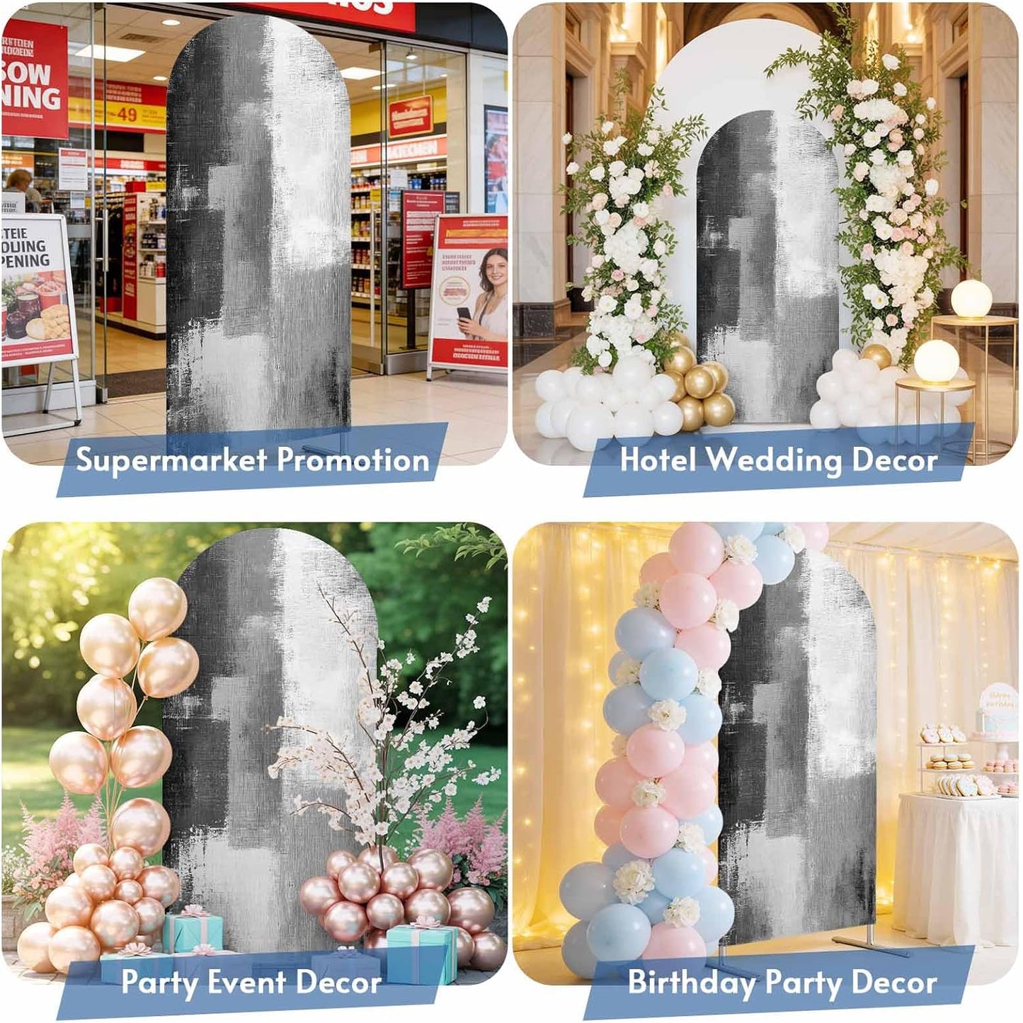Jnbasdffb 6.6 Grey Wedding Arch Cover, Stretchy Spandex Arch Backdrop Stand Covers FT, Modern Oil Painted Art Abstract