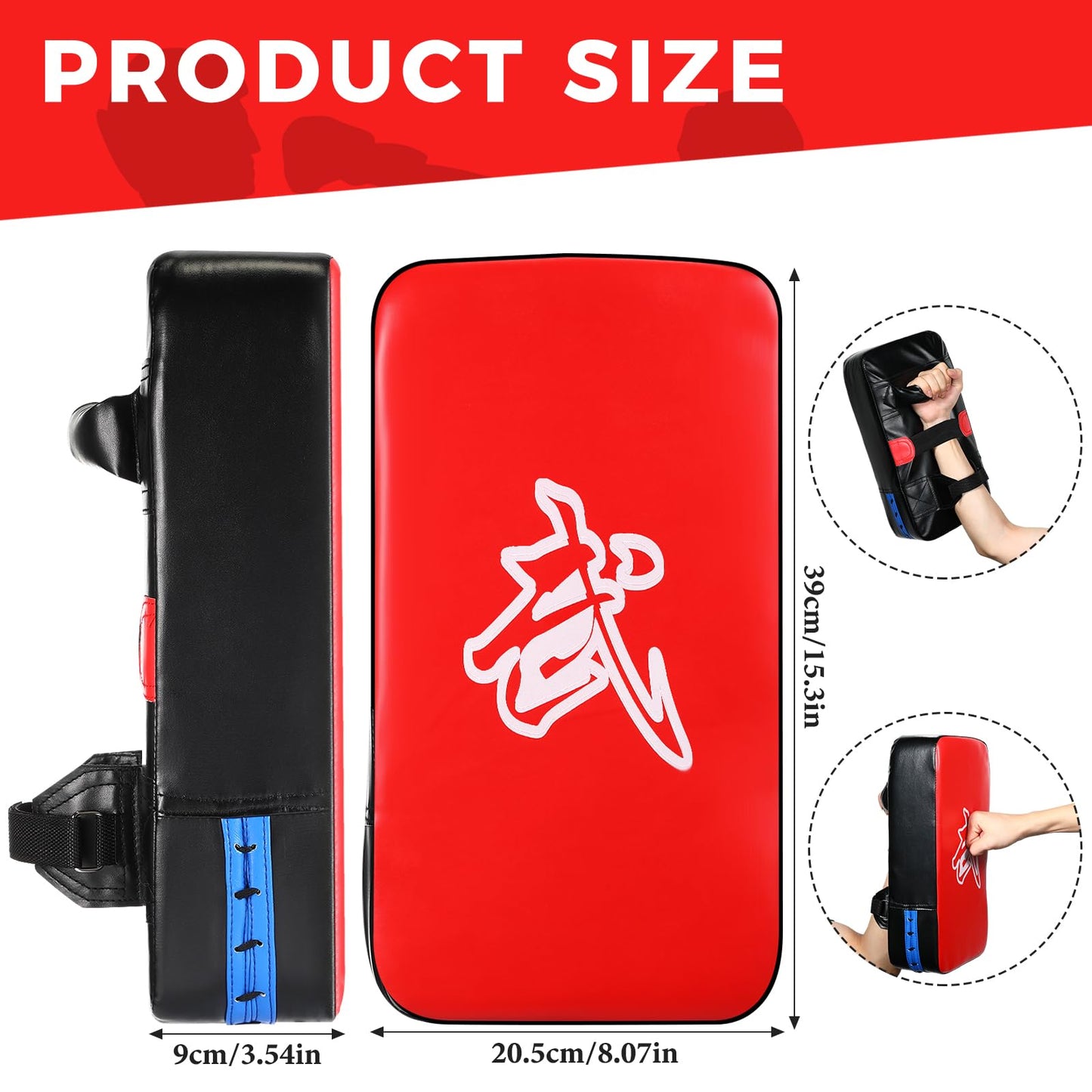Poen 3 Pcs Taekwondo Kick Pads Muay Thai MMA Karate Sparring Gear Martial Arts Kickboxing Training Pads Punching Striking Target Equipment PU Leather Paddles Strike Curved Kick Shield(Red)