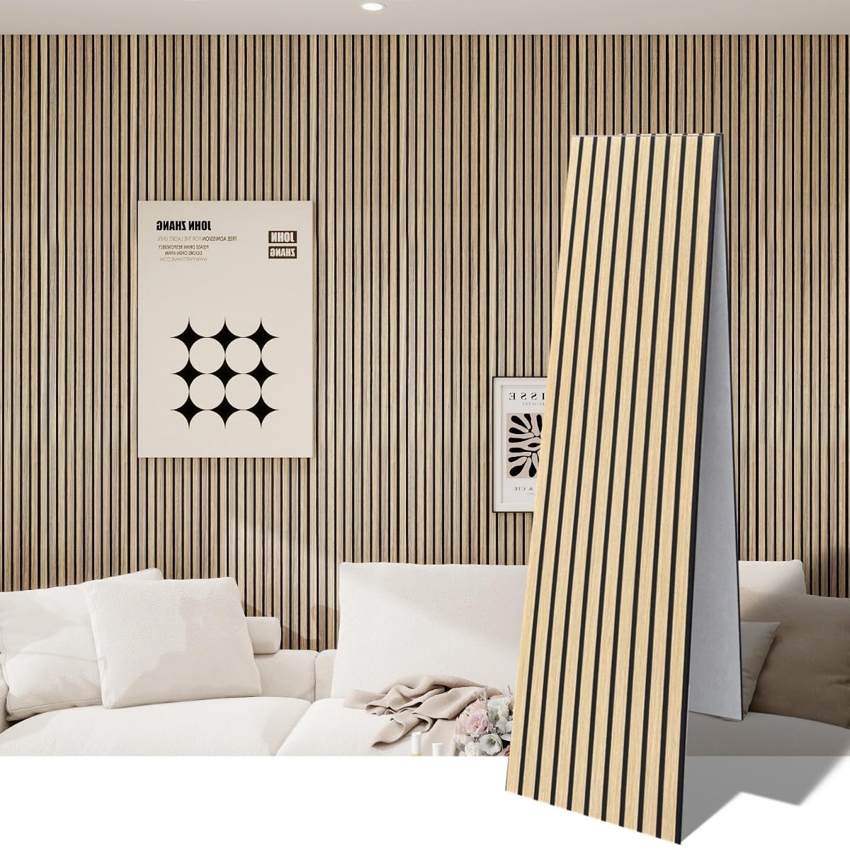 2 Large Sheets (94.5"x11.8") Self-Adhesive Acoustic Panels for Home Theater, Bedroom & TV Background – Easy DIY Installation, Oak Finish
