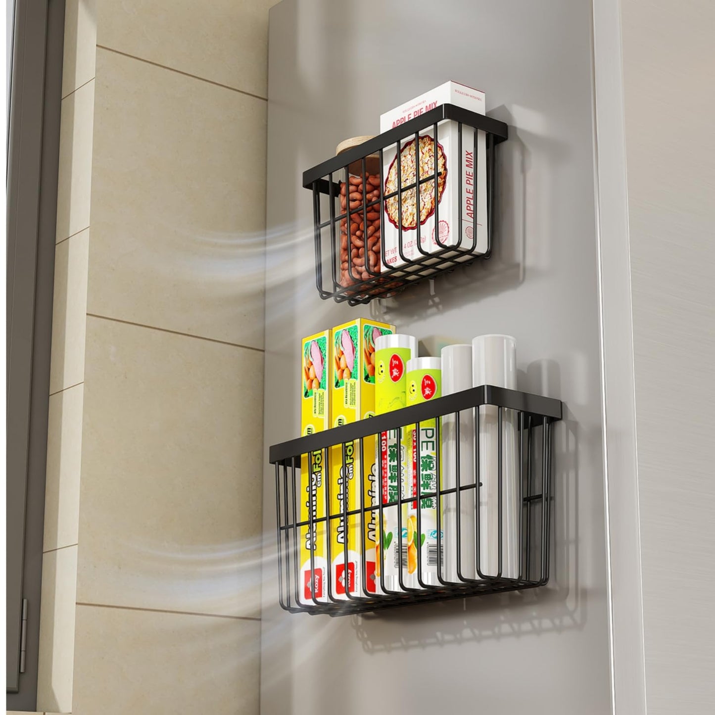 SleekStore Kitchen Cabinet Door Storage Box,Self Adhesive Wall Mounted,Wardrobe/Bathroom/Refrigerator Small Items Organizer,Oil bottle/Seasoning storage (3 Piece)