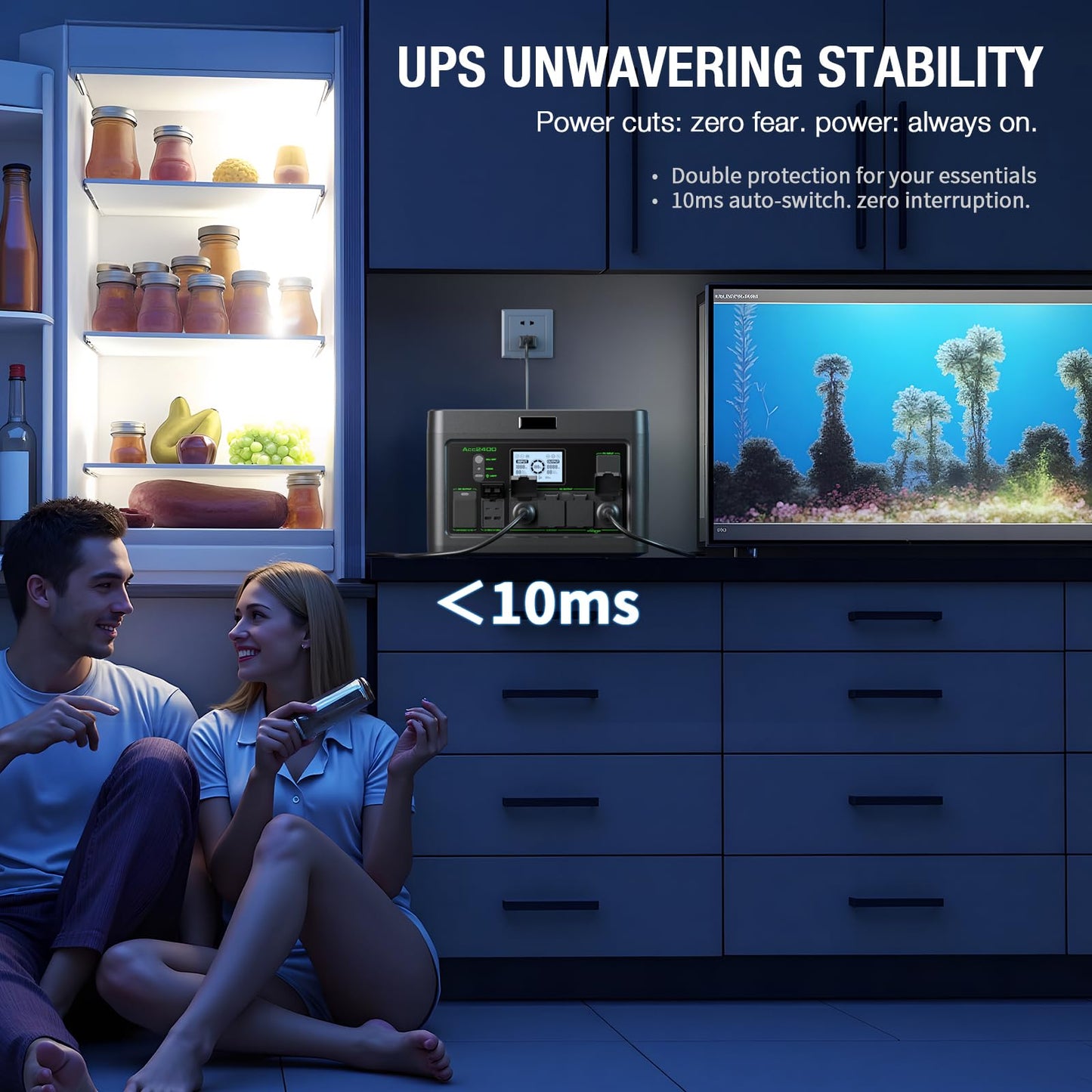 Solar Generator 2400W Portable Power Station, 1843.2Wh UPS Home Battery Backup, LiFePO4 Battery Supply with 12 Outlets(2400W AC Outlets,PD100W), 2Hrs Quick Charge, Home Emergency, RV Trip, Acc2400