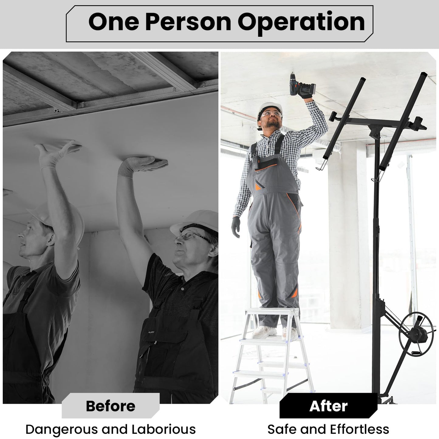 Rovibek 11 FT Drywall Lift, Sheetrock Lift Drywall Lift for Ceiling, Drywall Panel Hoist with 360° Adjustable Telescopic Arm, 150lbs Heavy Duty for Ceiling Home Improvement (Black)