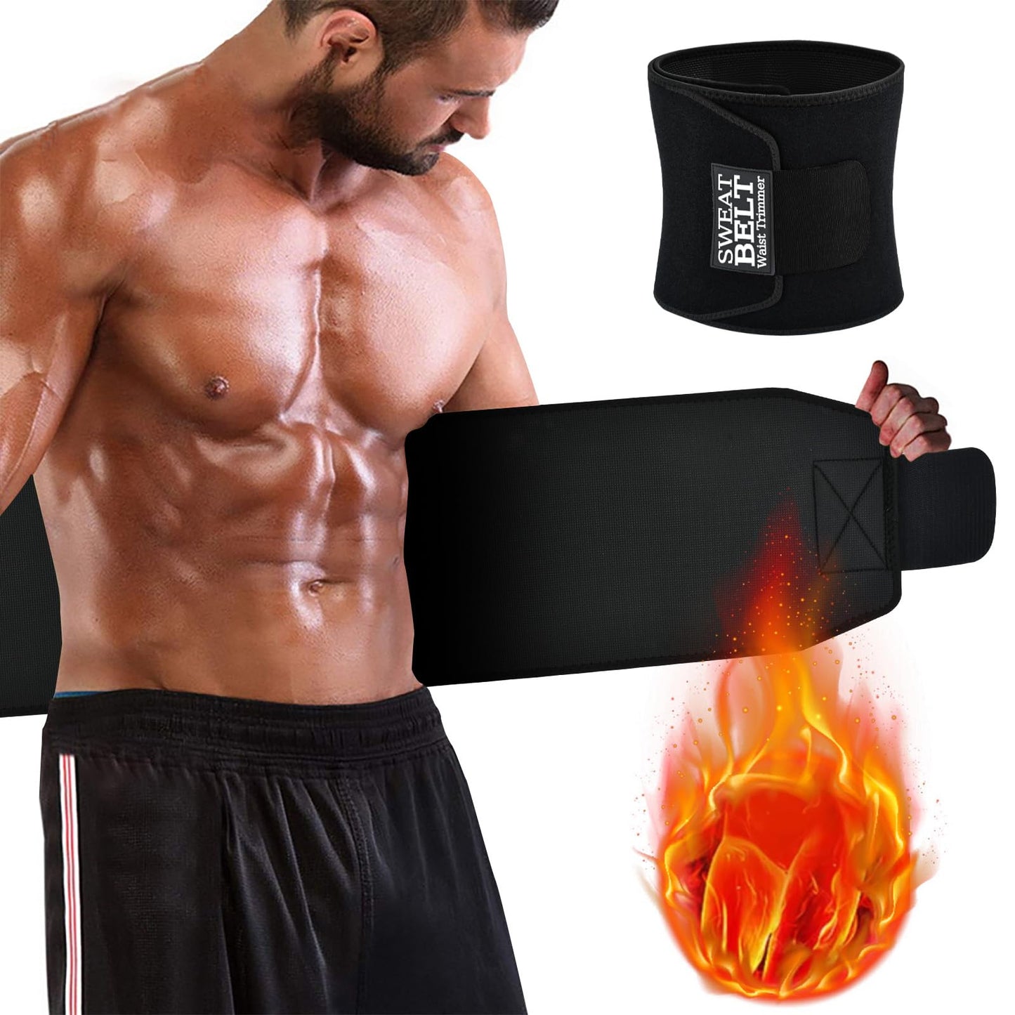 AMZBOSS Waist Trainer for Women & Men, Waist Sweat Band, Belly Band Sweat Belt, Stomach Wrap, Body Shaper Belt (Black, Medium)