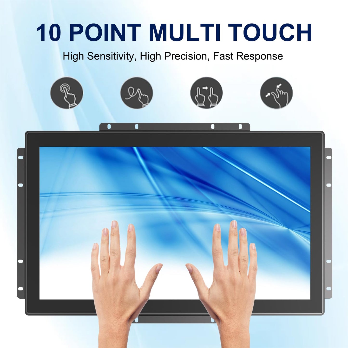 Bosunre 18.5 Inch Multi-Touch Industrial Touch Screen Monitor, 1366x768 IP65 Waterproof IK08 Impact-Resistant Display with HD-MI, VGA Port, Open Frame Touch Monitor 16:9 Black