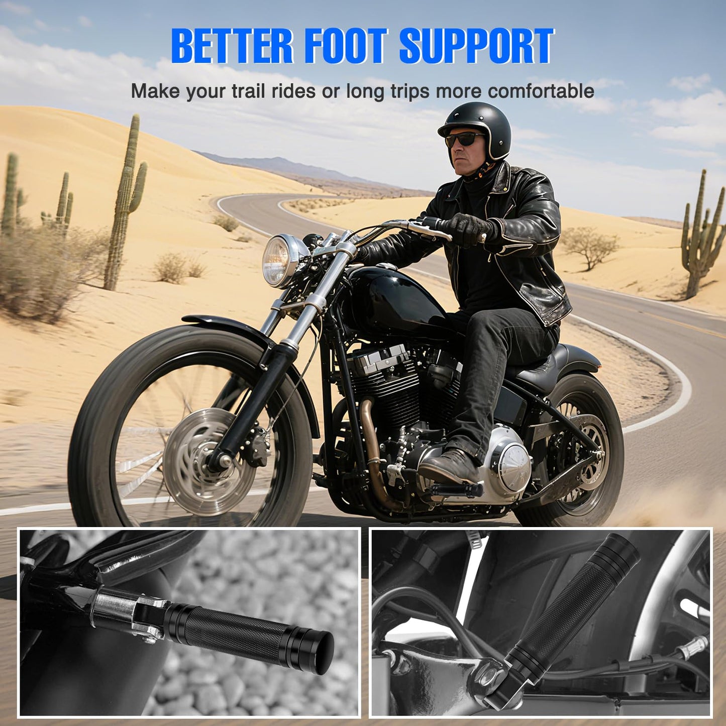 Nilight Motorcycle Foot Pegs Fit for Harley Dyna Sportster Forty Eight Road King Motorcycle Passenger Pedals Footpegs CNC Aluminum Billet Pedal Dirt Bike Footpegs Skidding Foot Rests Pegs, Black