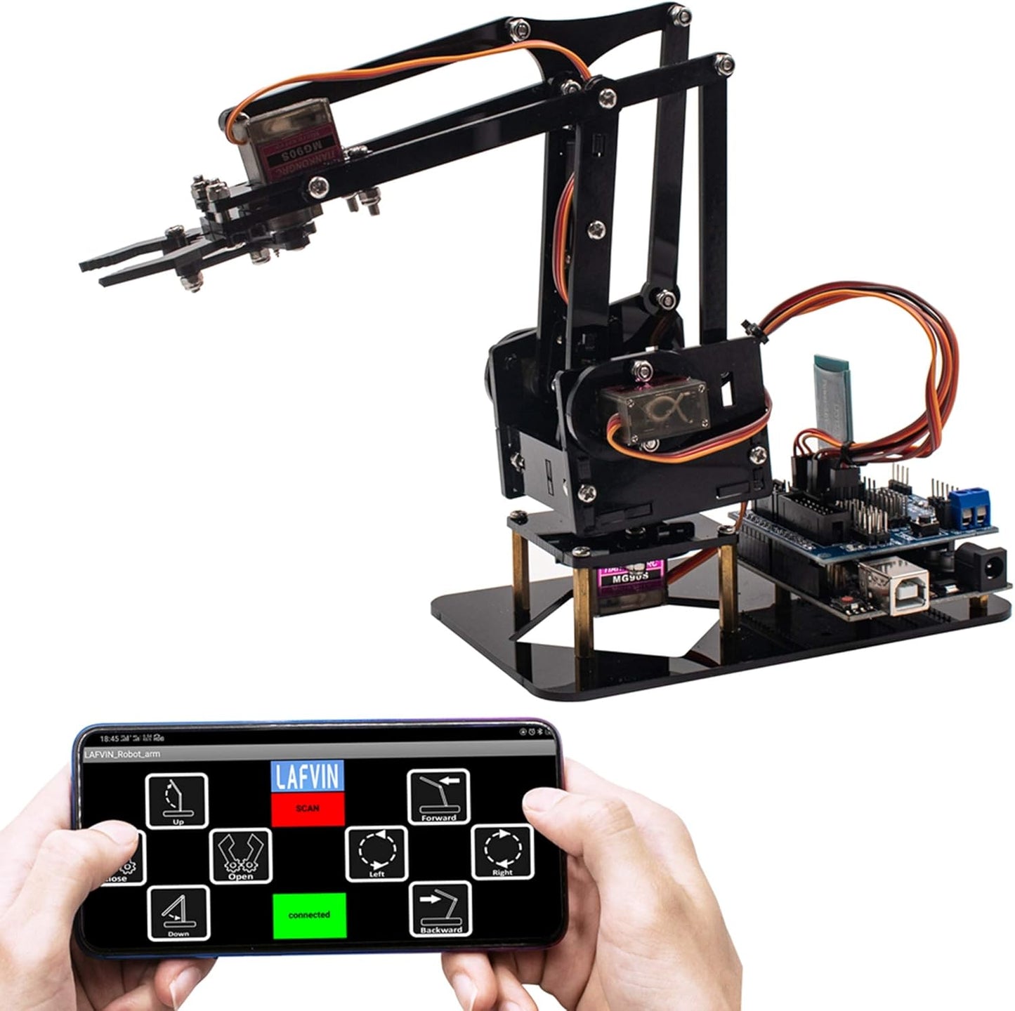 4DOF LAFVIN Acrylic Robot Mechanical Arm Claw Kit Compatible with Arduino IDE DIY Robot with CD Tutorial
