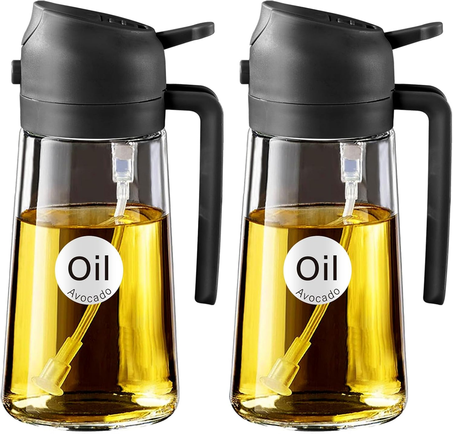 YARRAMATE Olive Oil Dispenser - 2Pcs 16oz Food-Grade Glass Sprayer for Cooking & BBQ | Black