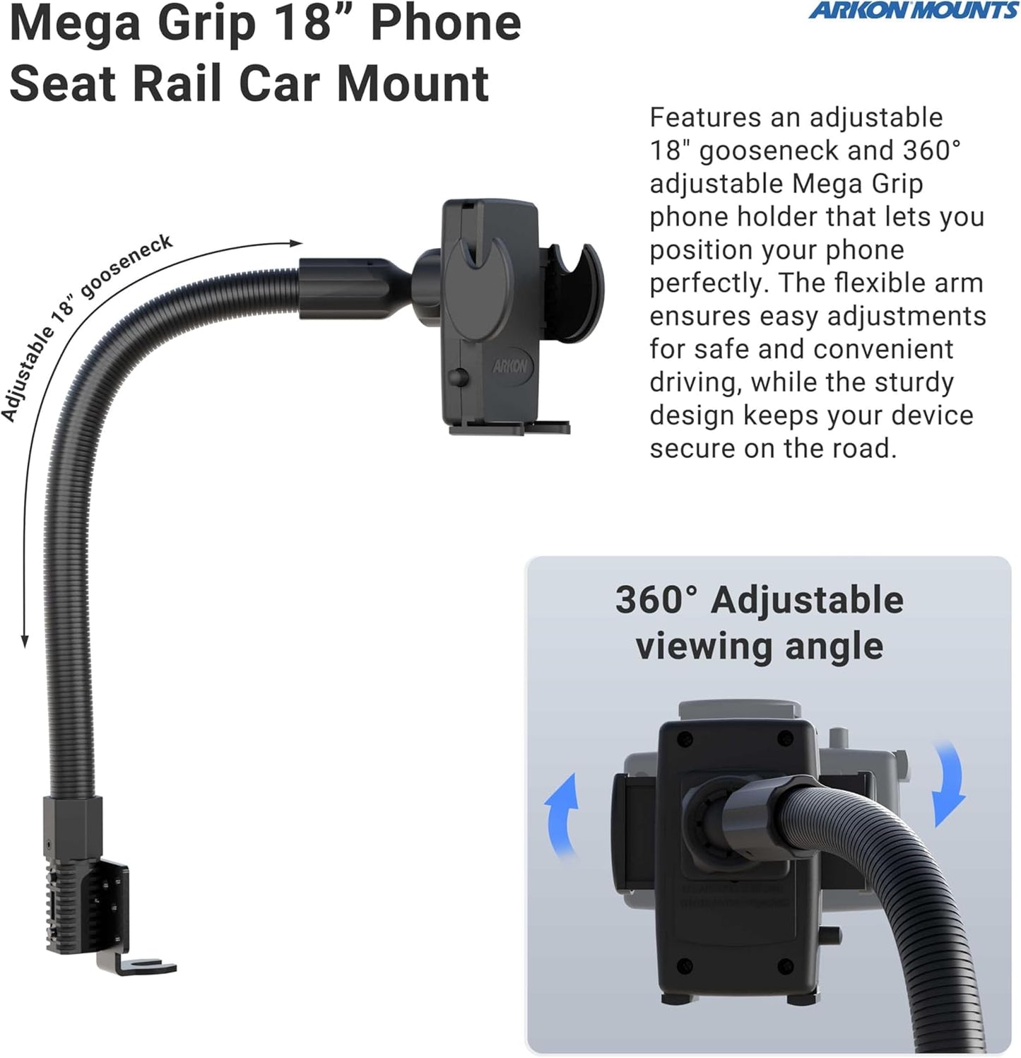 ARKON Mount Car or Truck Seat Rail/Floor Phone Mount | Universal Compatible | Flexible Gooseneck | Easy Installation |