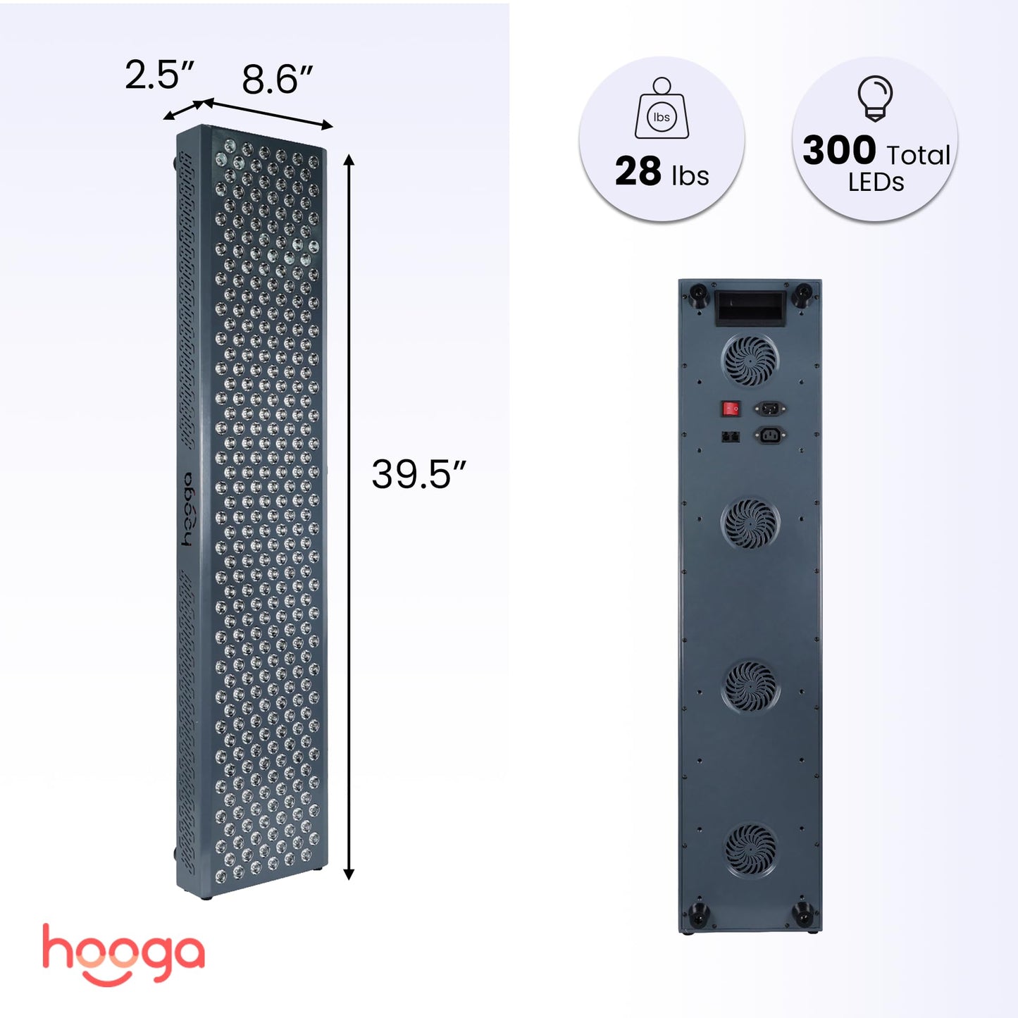 Hooga Red Light Therapy Panel Device – Full Body Panel, 630nm 660nm 810nm 850nm Red & Near Infrared Light Therapy, 300 Quad Chip LEDs, Brightness Control, Pulse Mode – ULTRA1500