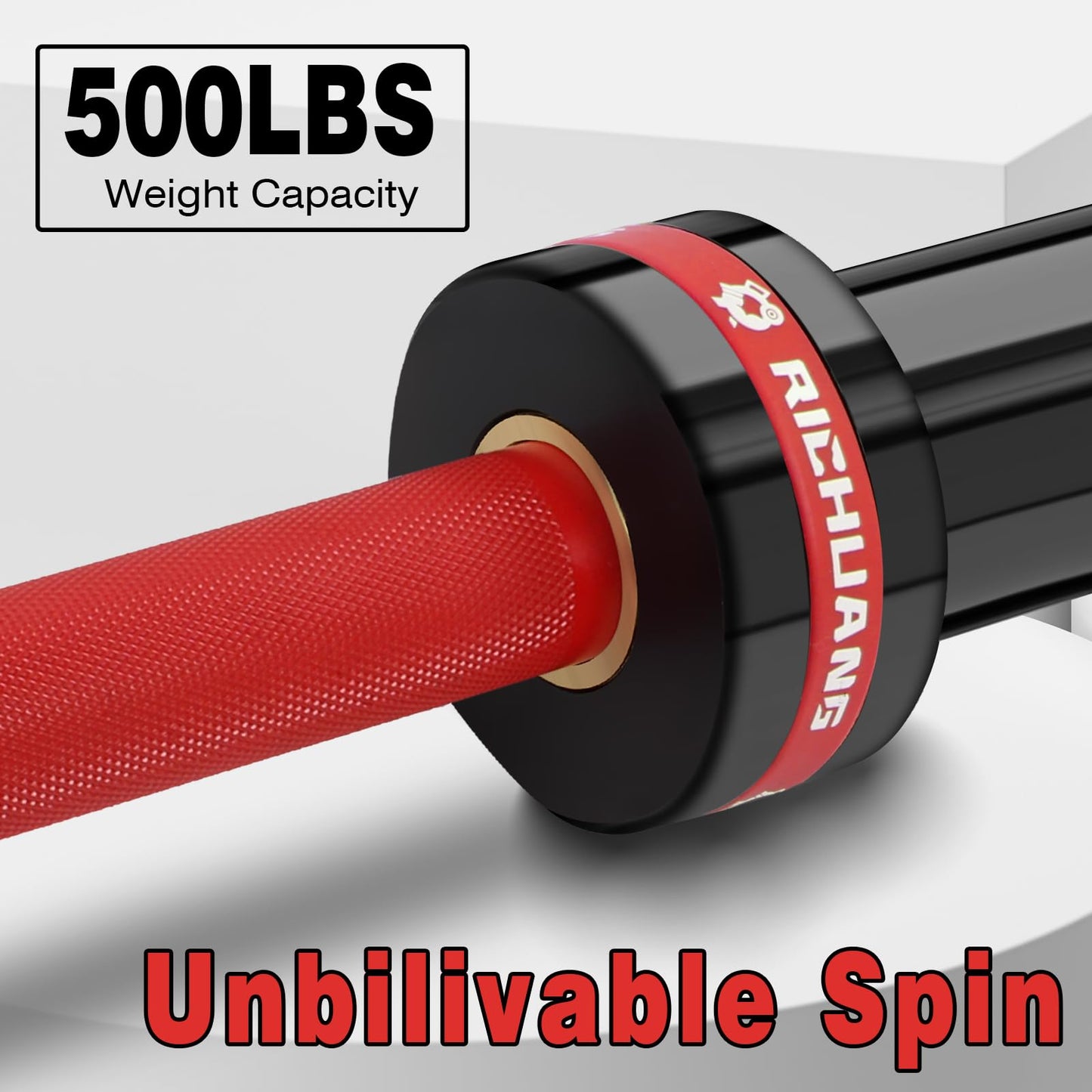 RICHUANG 7ft Olympic Barbell Weight Bar for Weightlifting,Powerlifting,CrossFit Training,500 lbs Max Load Capacity,Q235 Steel,2 Inch Olympic Strength Training Bar for Home Gym,Exercises Fitness Equipment 500LBS-Red