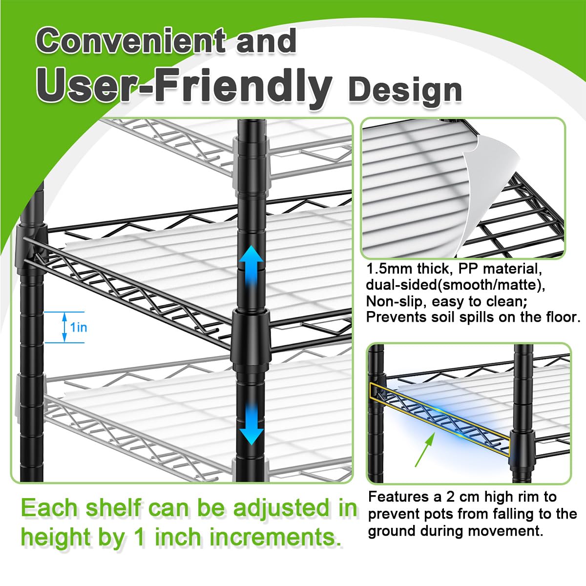 Abimars 5-Tier Greenhouse with Caster Wheel, Each Shelf Height Adjustable Metal Plant Shelf with PVC Cover for Seed Starting Trays, Seedling Pots, Plant Pots, 13x29x73inch