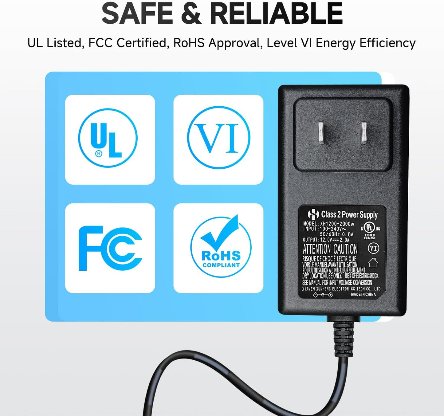 ANLINK 100-240V 12V 2A (2000mA) 4-Way (6ft) Power Adapter AC to DC & Power Splitter Cable for CCTV Security