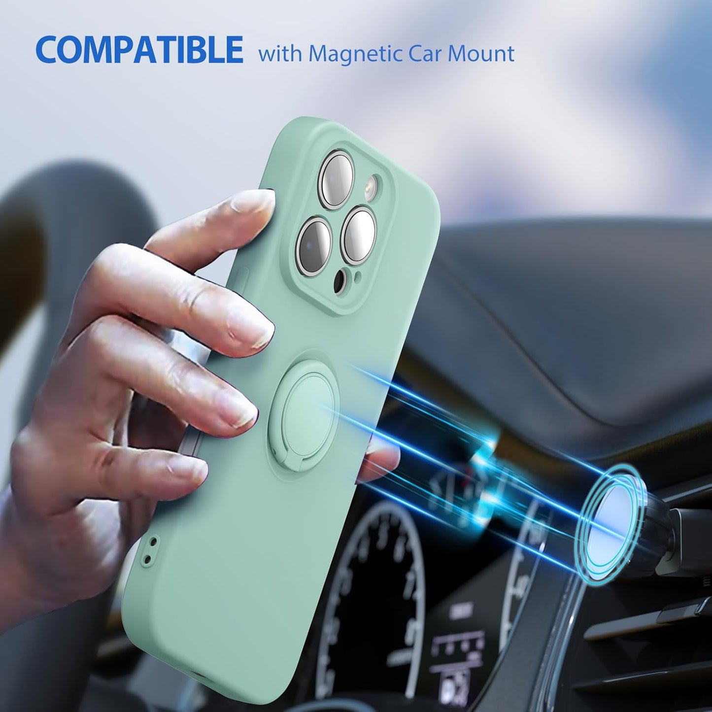 ABITKU 16 16 6.9 inch, for iPhone Pro Max Case with Ring Stand, Liquid Silicone Slim Design Support Magnetic Car Mount