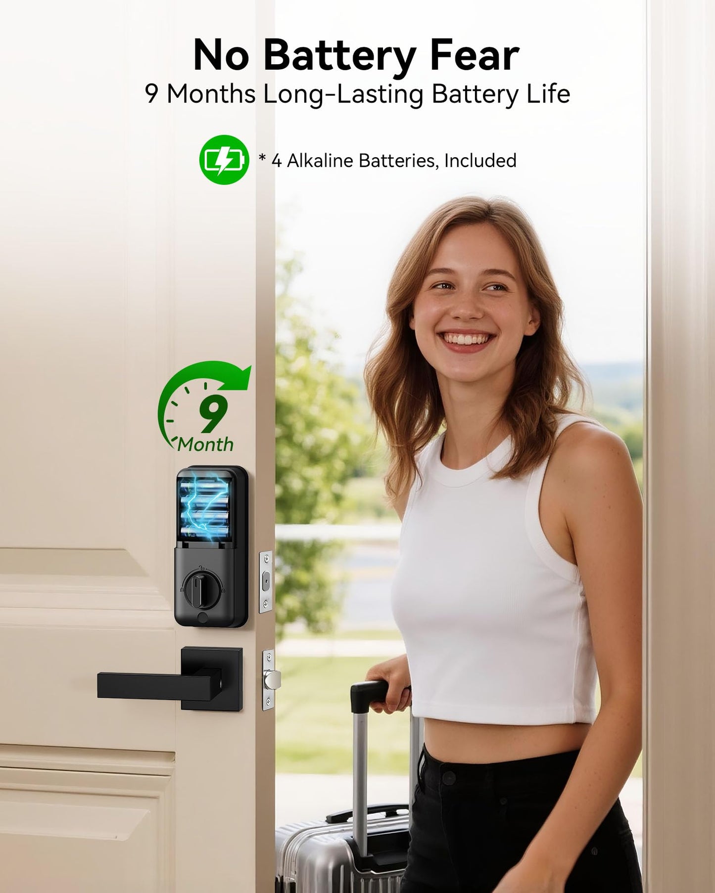 IBLOG Smart Deadbolt Lock with 2 Lever Handles, Keyless Entry Door Lock Set, Fingerprint, Touchscreen Keypad, APP Control, Temporary Passcode, Auto Lock, IP54 Waterproof, Easy Install for Front Door