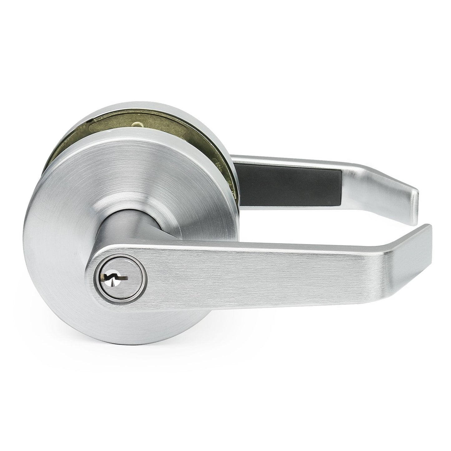 Lawrence Commercial Lever Door Lock - Heavy Duty Locking Commercial Door Handle Keyed Entry, Grade 2 Door Handle with Lock and Key - Brushed Chrome, Entrance/Keylock Function Embassy Series