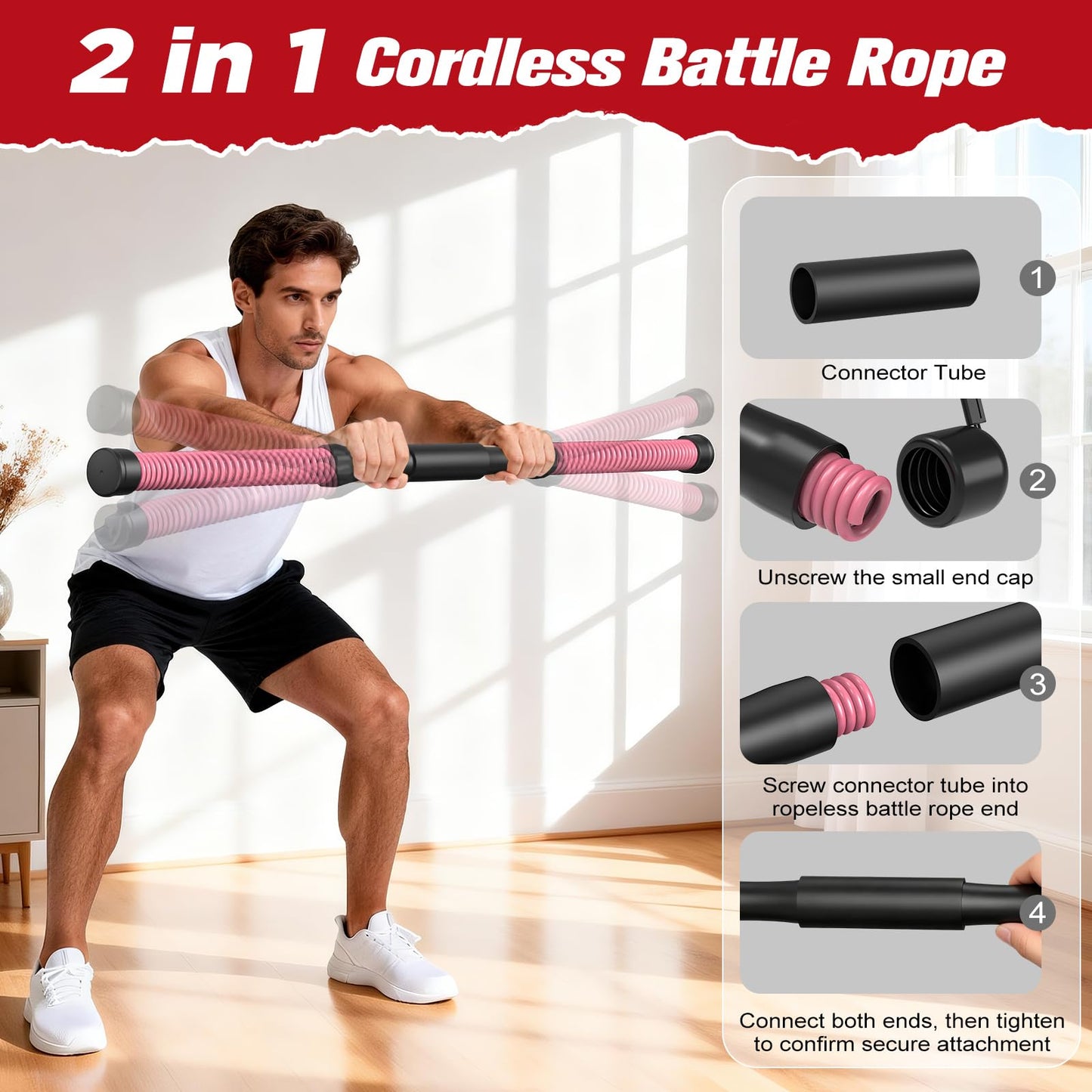 Relife Ropeless Battle Ropes, 2 in 1 Weighted Cordless Battle Ropes for Home Gym - Portable Home Gym Equipment for HIIT, Strength Building, Low-Impact Cardio for Men & Women