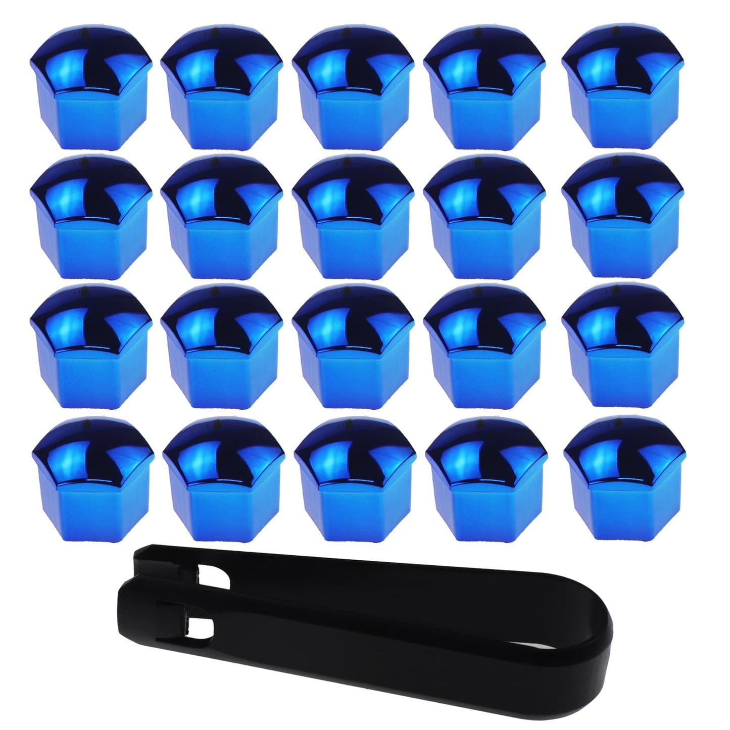 Nihfien 20 Pcs Wheel Lug Nut Covers, 17mm Universal Anti-Rust Car Tire Nut Caps, Hexagonal Plastic Tire Bolt Caps with Removal Tool (Blue)