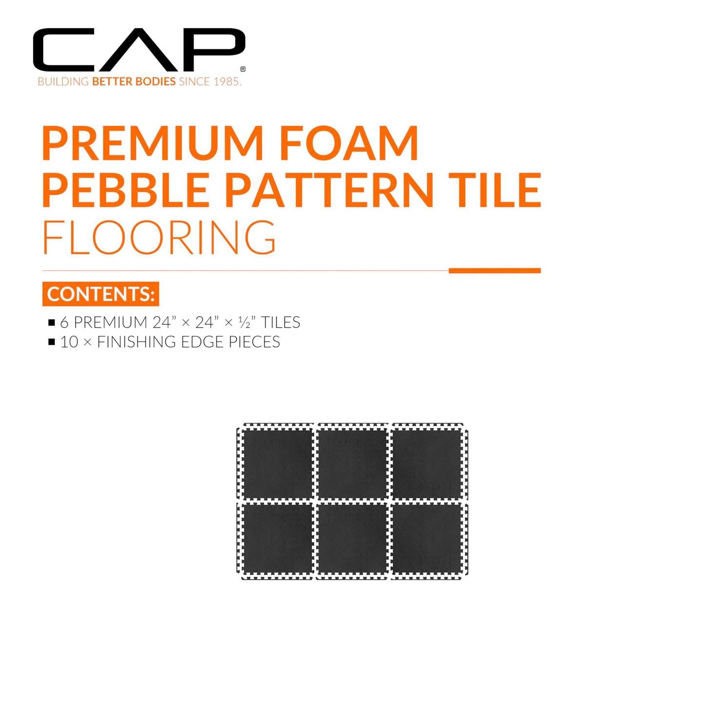 CAP Barbell 1/2-Inch Interlocking EVA Foam Exercise Puzzle Mat Home Gym Flooring - 1 Pack | 24" x 24" x 1/2" | Pebble Pattern - Black