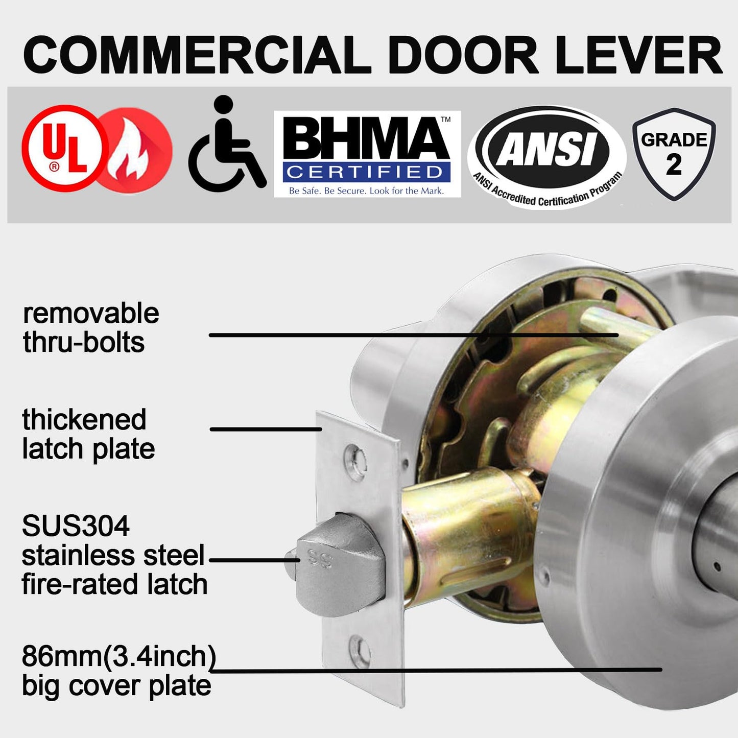 HISAFE Commercial Keyed Entry Door Handle & Commercial Privacy Door Handle