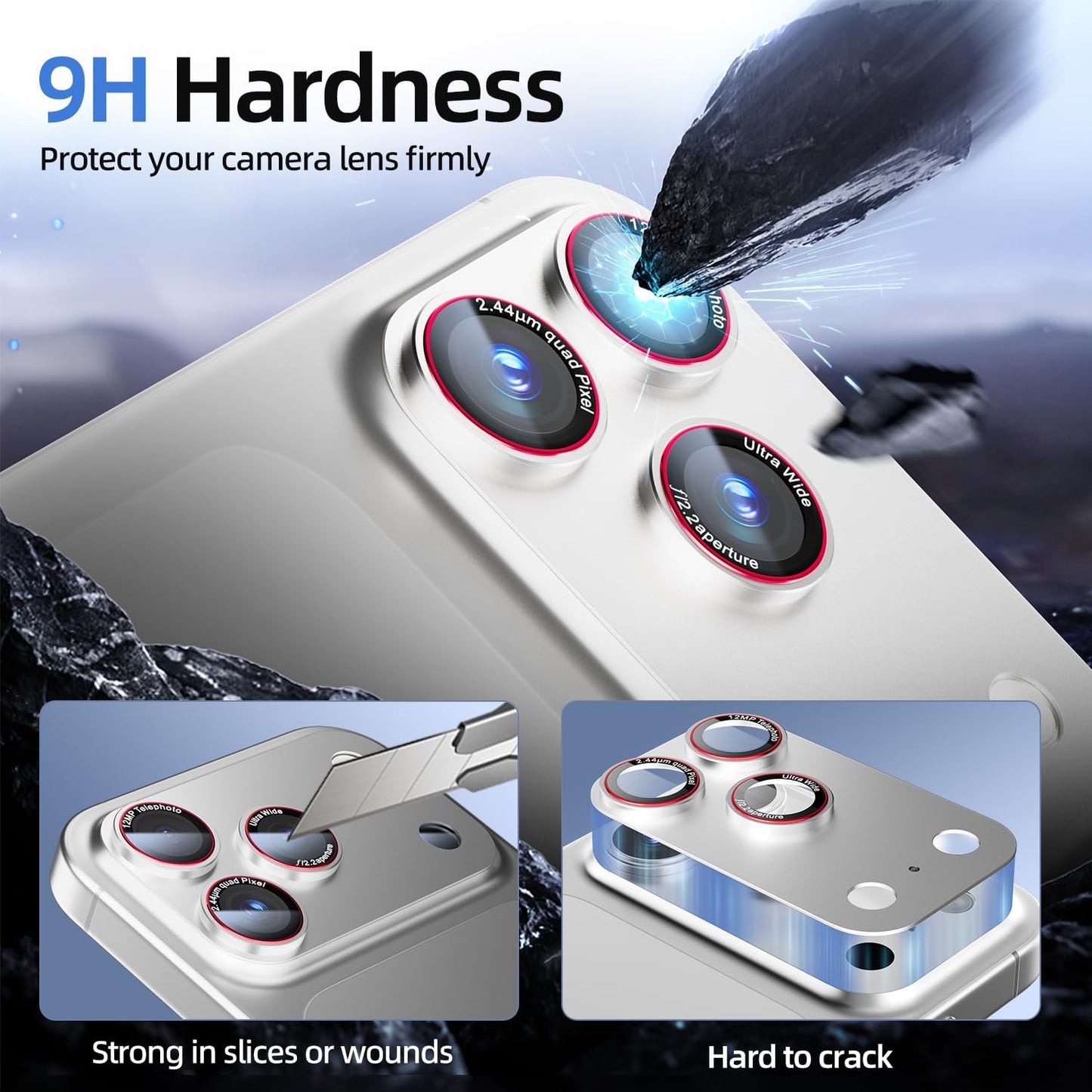 9H 17 17 2 Pack) HelloDeere High-alumina Tempered Glass Camera Lens Protector for iPhone Pro Max, Military-Grade