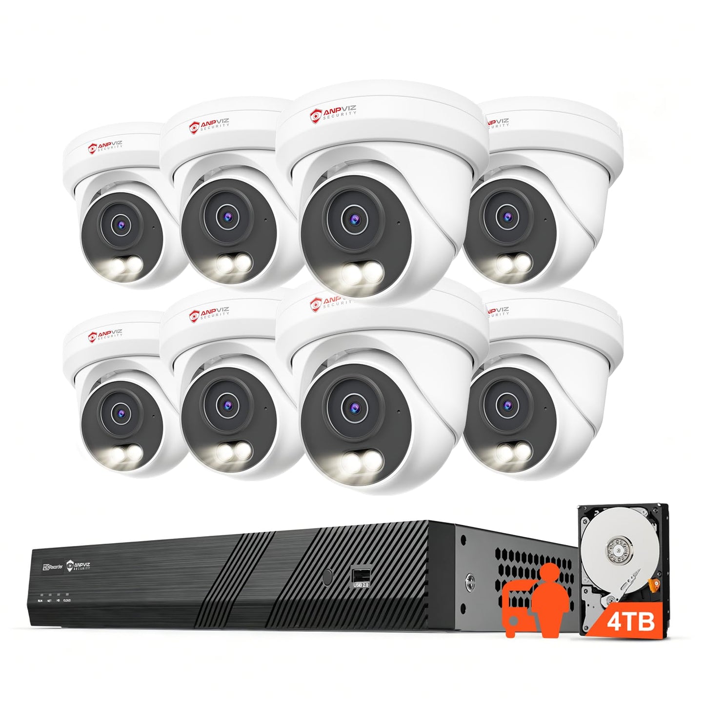 Anpviz 16CH PoE Security Camera System, 8PCS 5MP Wired IP TurretCameras Outdoor, Night Vision, Built in Mic, 12MP PoE NVR with 4TB HDD for 24/7 Recording, CCTV for Businesses Home, NDAA (U Series)