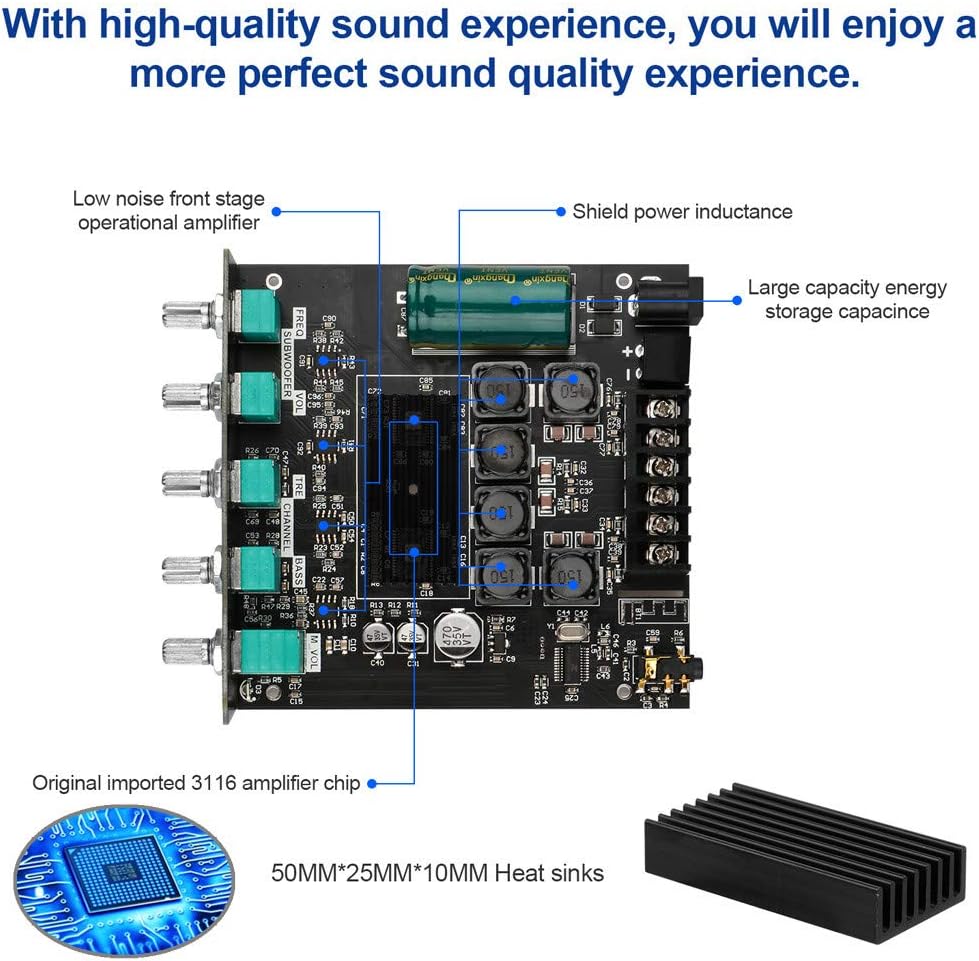 ZK-TB21 2.1CH 50W 2 +100W Bluetooth5.0 Bluetooth Audio Amplifier Board, x Subwoofer Power Amp with Treble and Bass