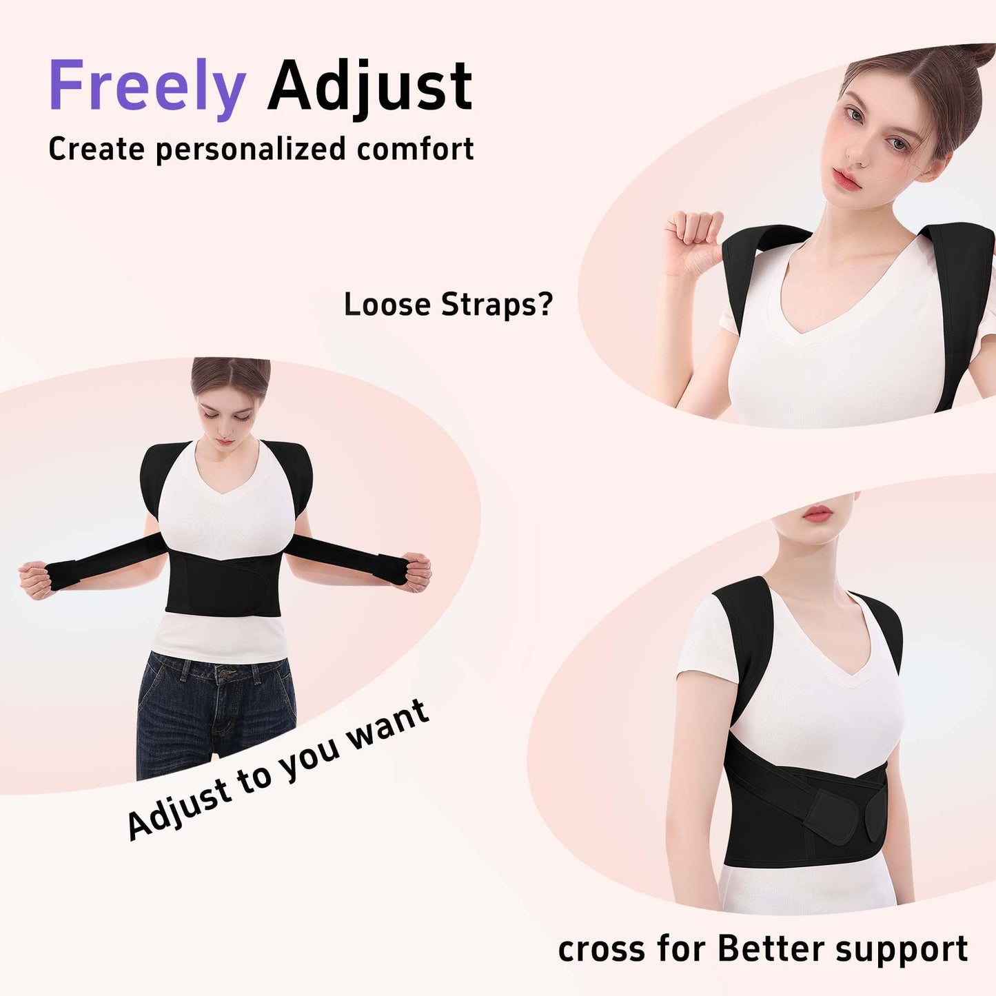 QFE Posture Corrector for Women and Men Back Brace Upper Back Support Adjustable Breathable Shoulder Straightener Hunchback Correction Clavicle Back Pain Relief Comfortable Daily Wear Black Medium